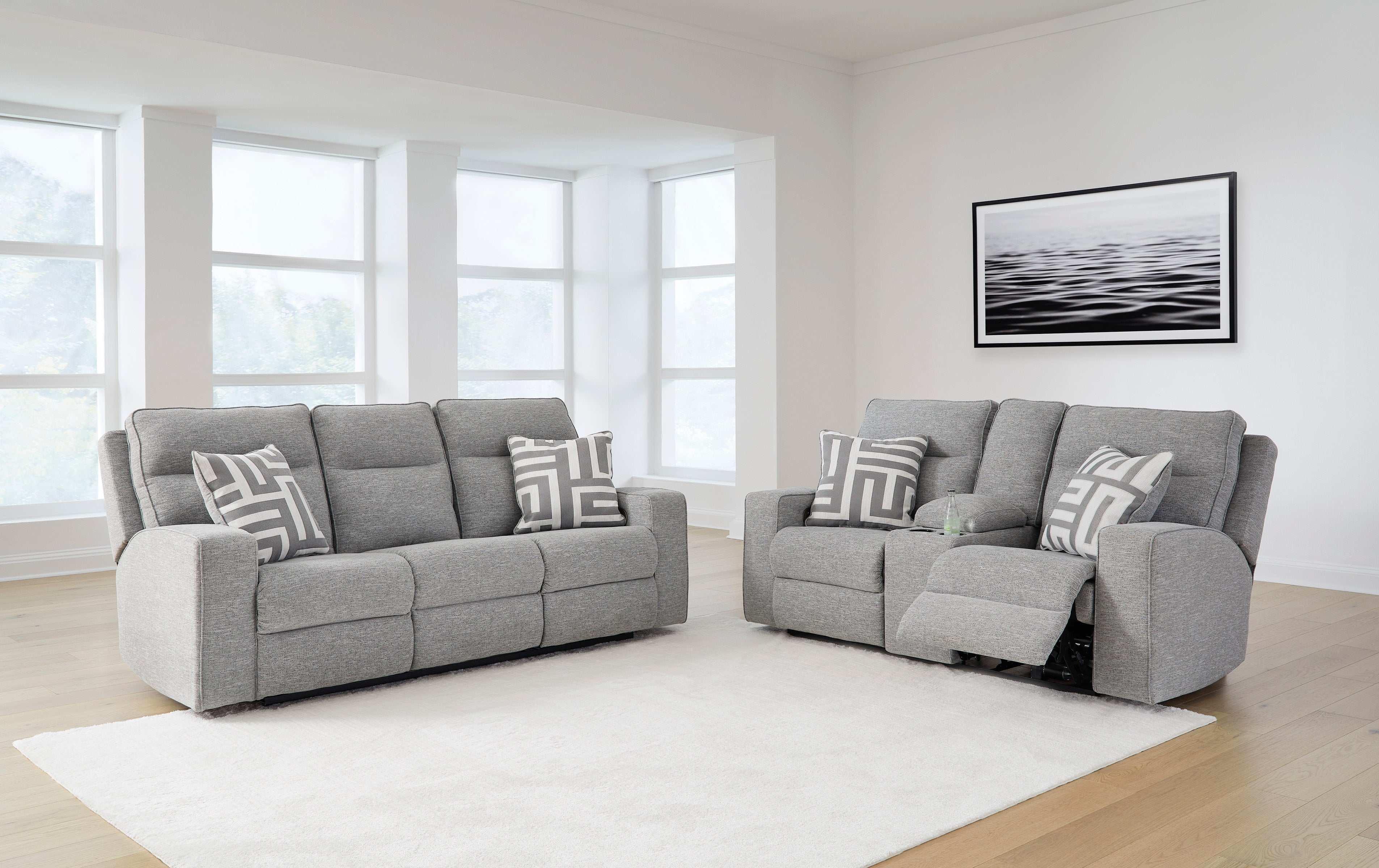 Gray Fabric Power Reclining Sectional Sofa with Adjustable Headrest