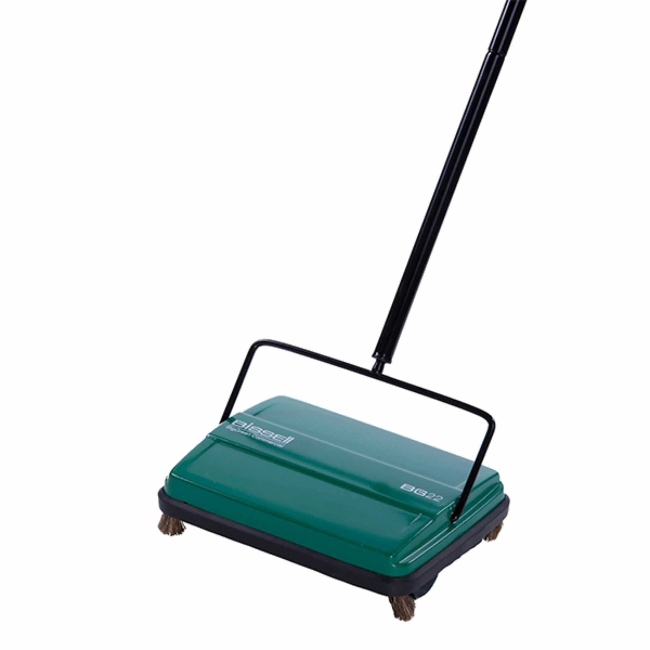 Green Manual Floor Sweeper with Dual Debris Bins