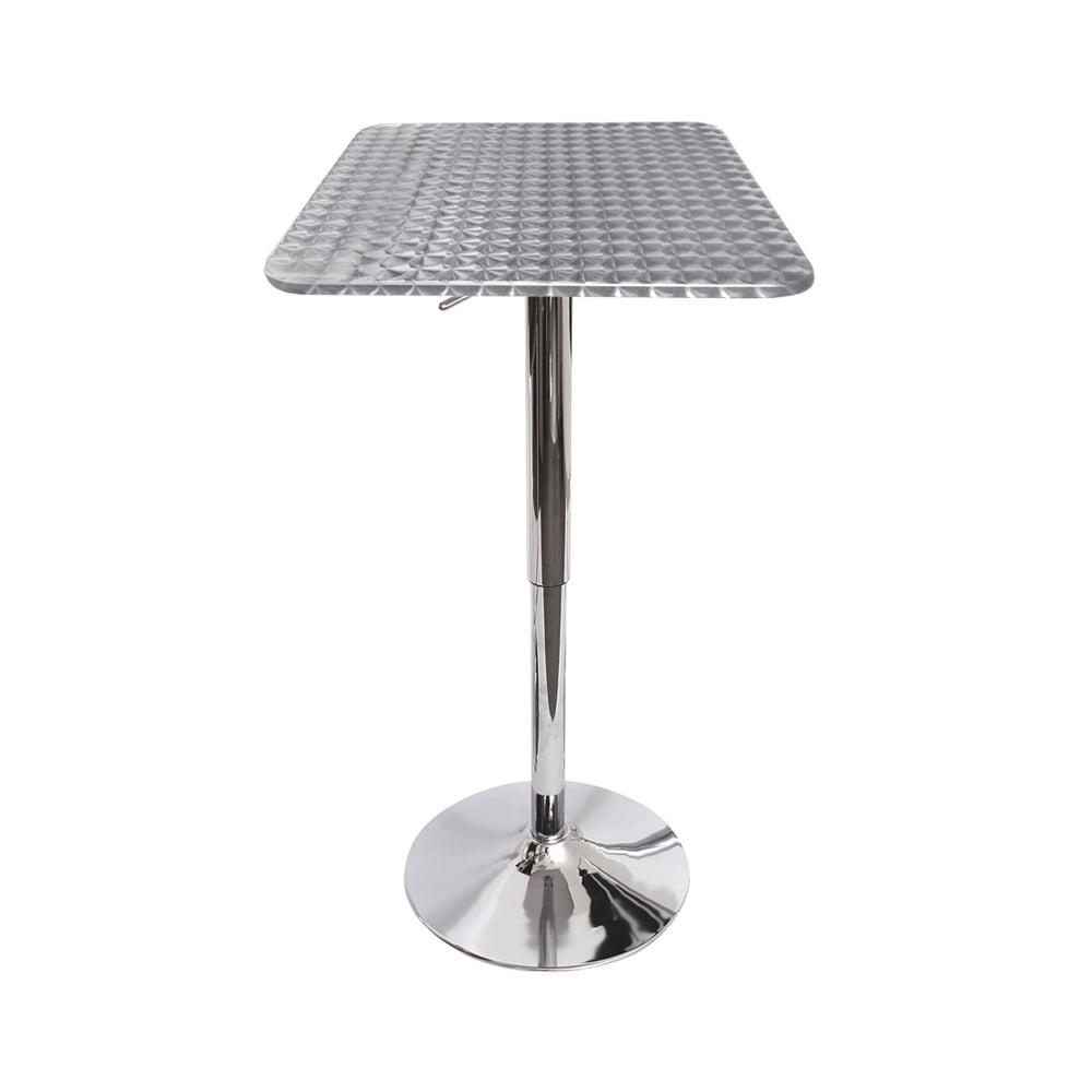 Adjustable Bar Height Table Metal/Silver - LumiSource: Hydraulic, Swirl Pattern, Pub Style, Stainless Top