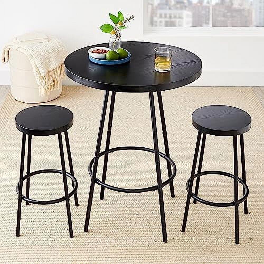 Black Metal Frame 3-Piece Bistro Pub Set with Round Table