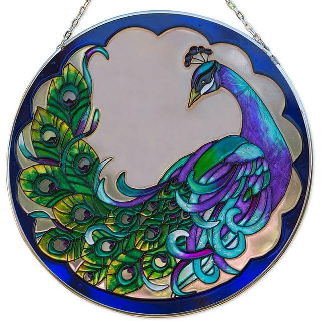 Bits and Pieces - 9⅞” Peacock Art Glass Suncatcher - Majestic Peacock - Patio Decor - Indoor/Outdoor Decoration