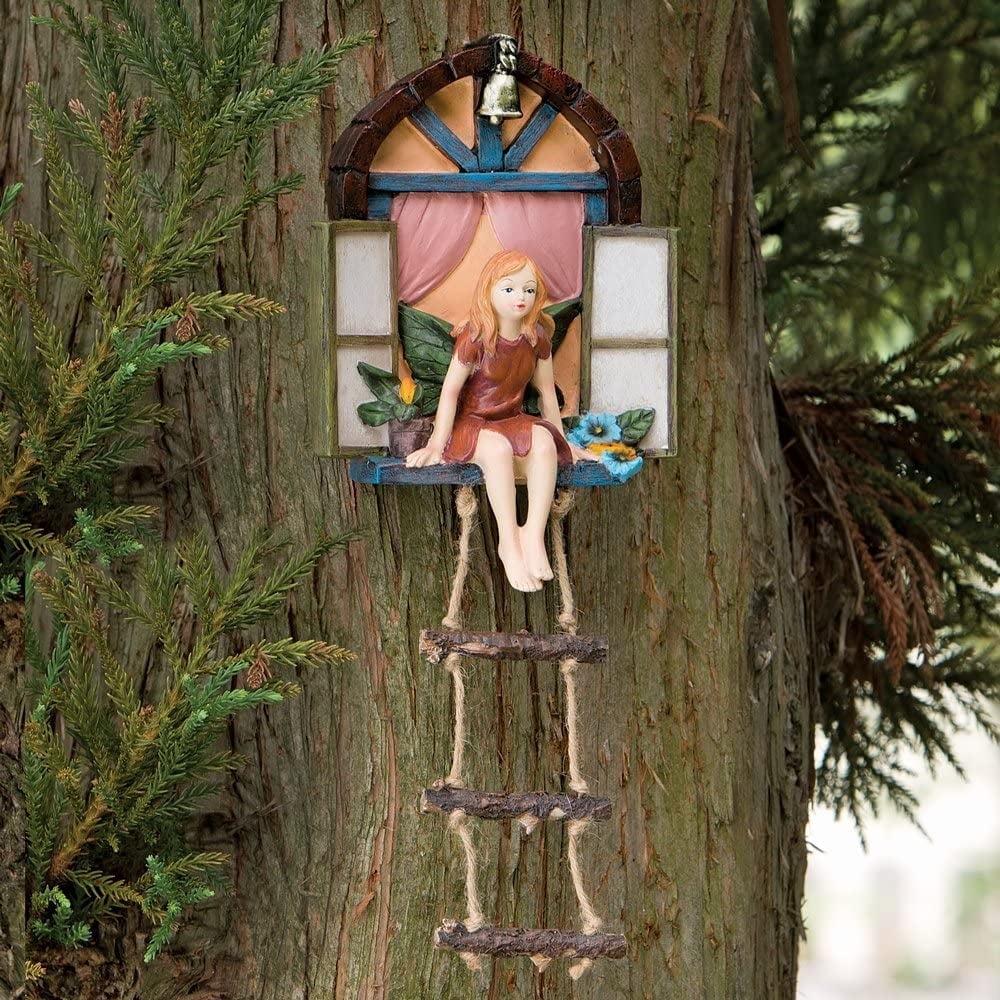 Hand-Painted Polyresin Fairy Tree Hanger with Rope Ladder