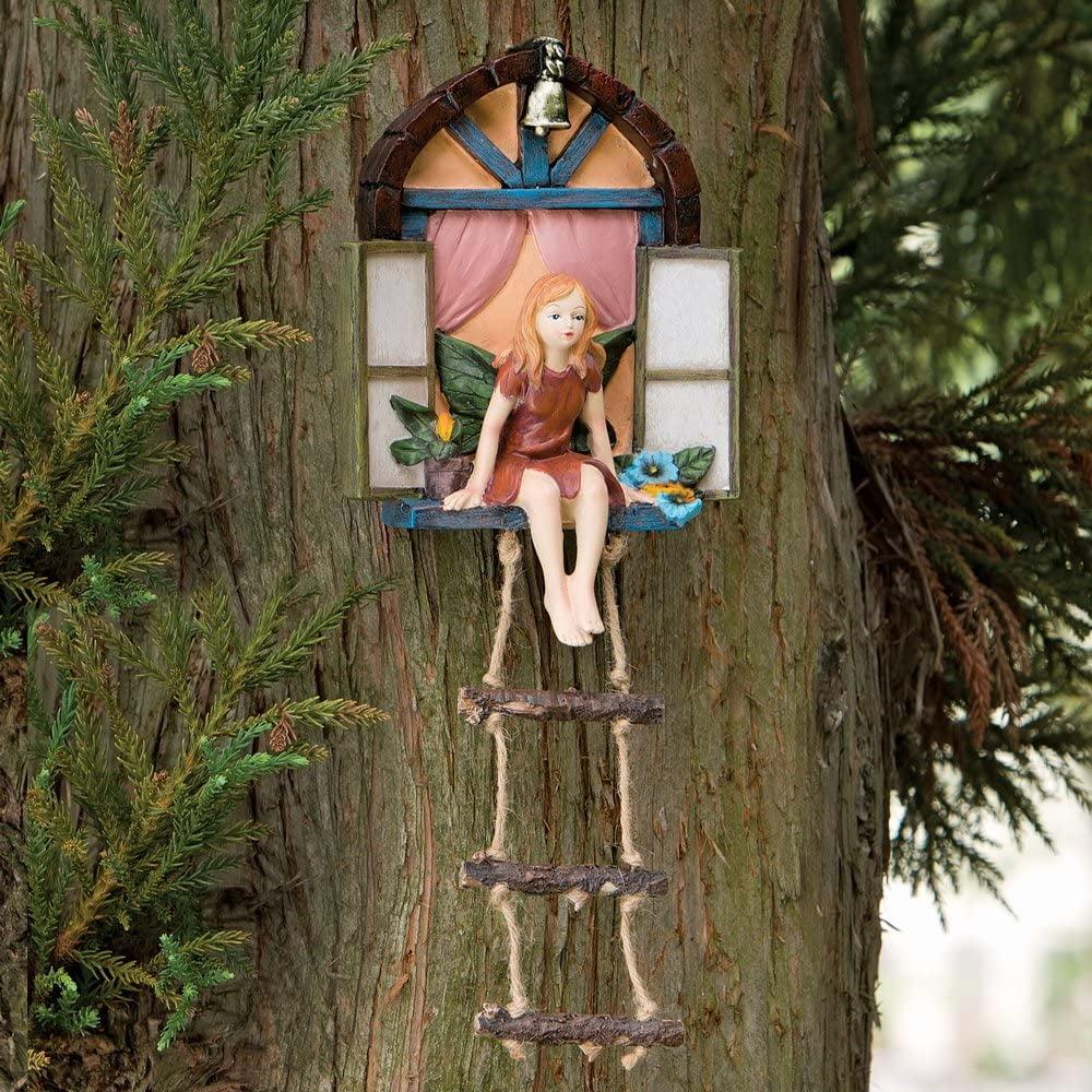Hand-Painted Polyresin Fairy Tree Hanger with Rope Ladder