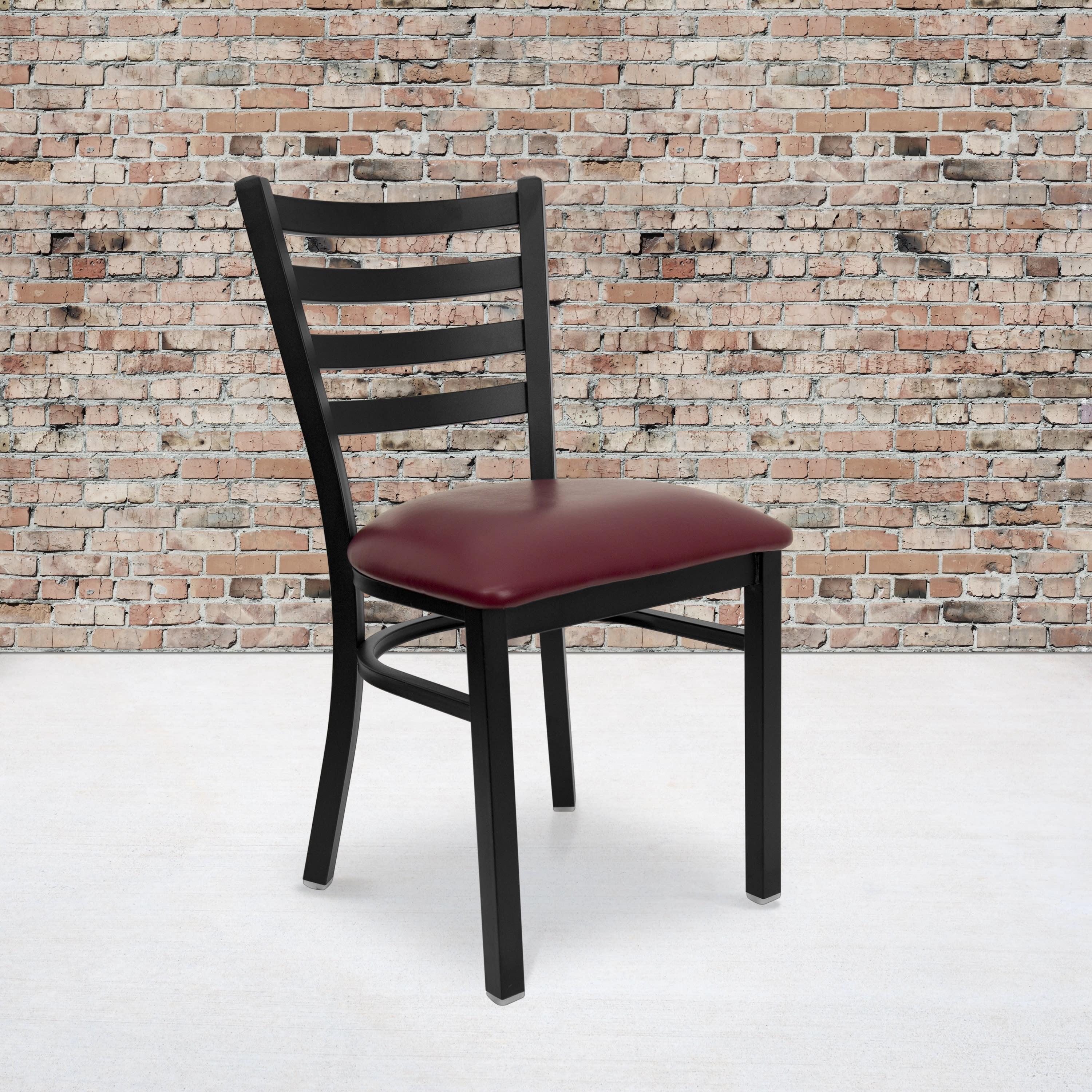 Twin Set Traditional Ladderback Side Chair with Burgundy Vinyl Seat