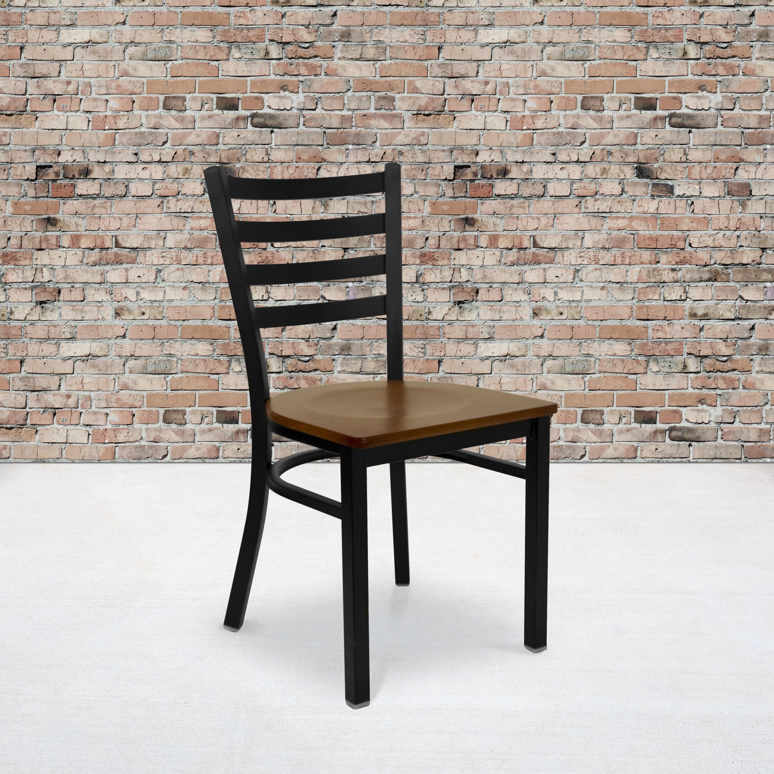 Black Metal Ladder Back Chair with Cherry Wood Seat