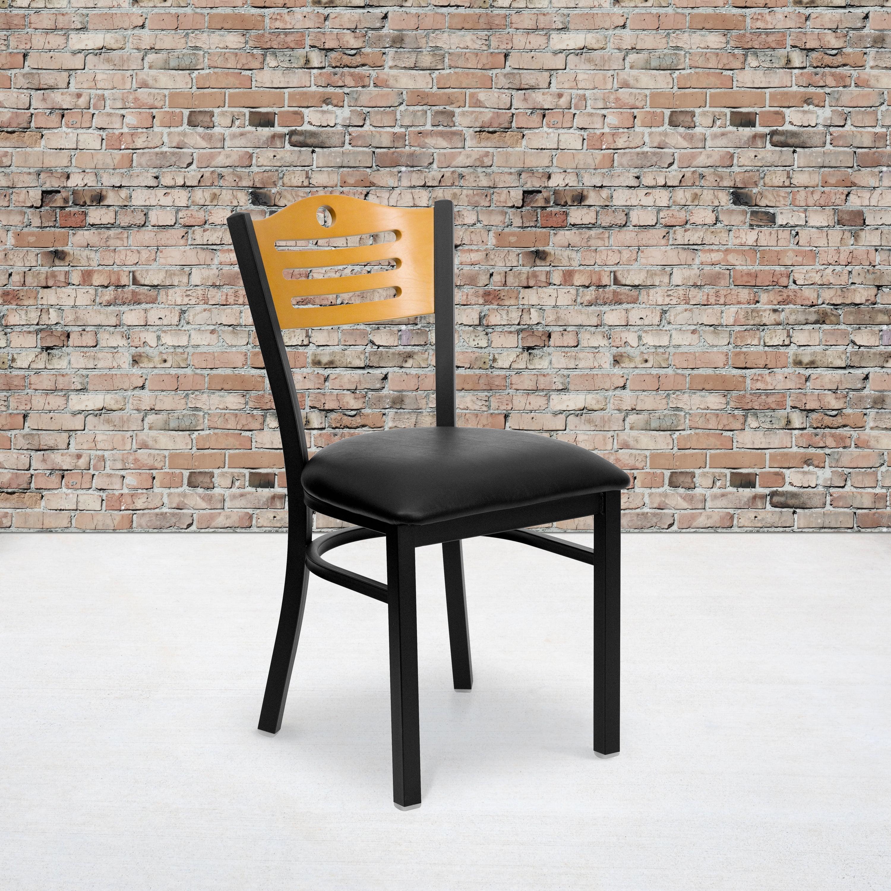 Black Vinyl and Metal Slat Back Dining Chairs, Set of 2