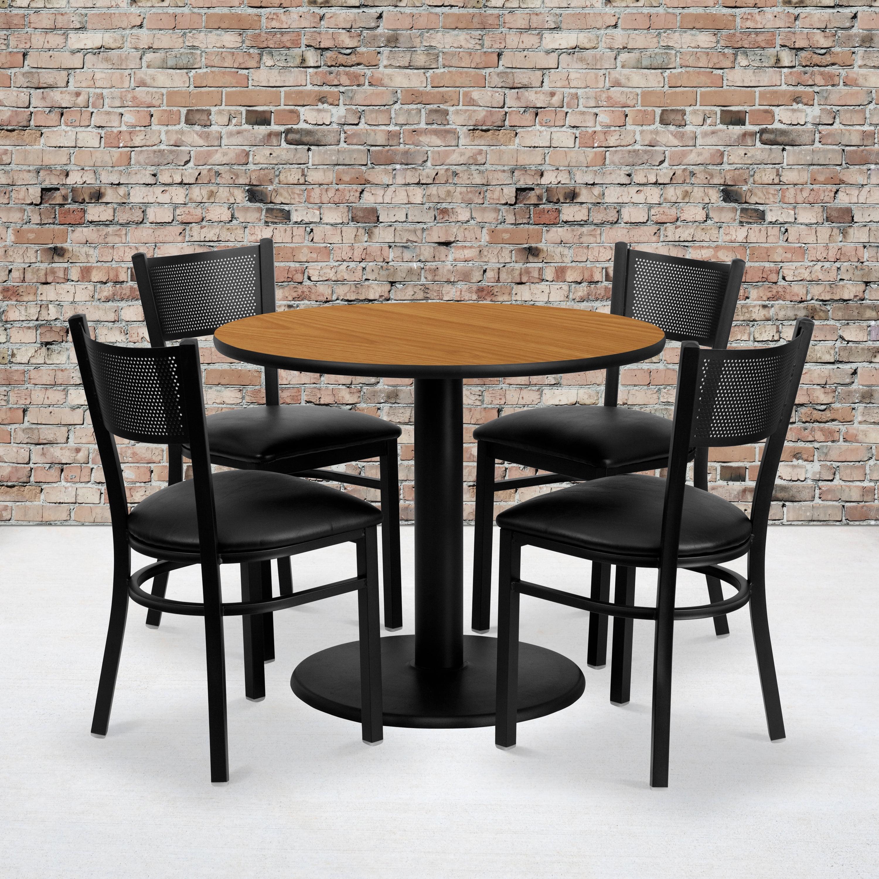 Elegant 36'' Round Natural Laminate Dining Set with 4 Grid Back Chairs