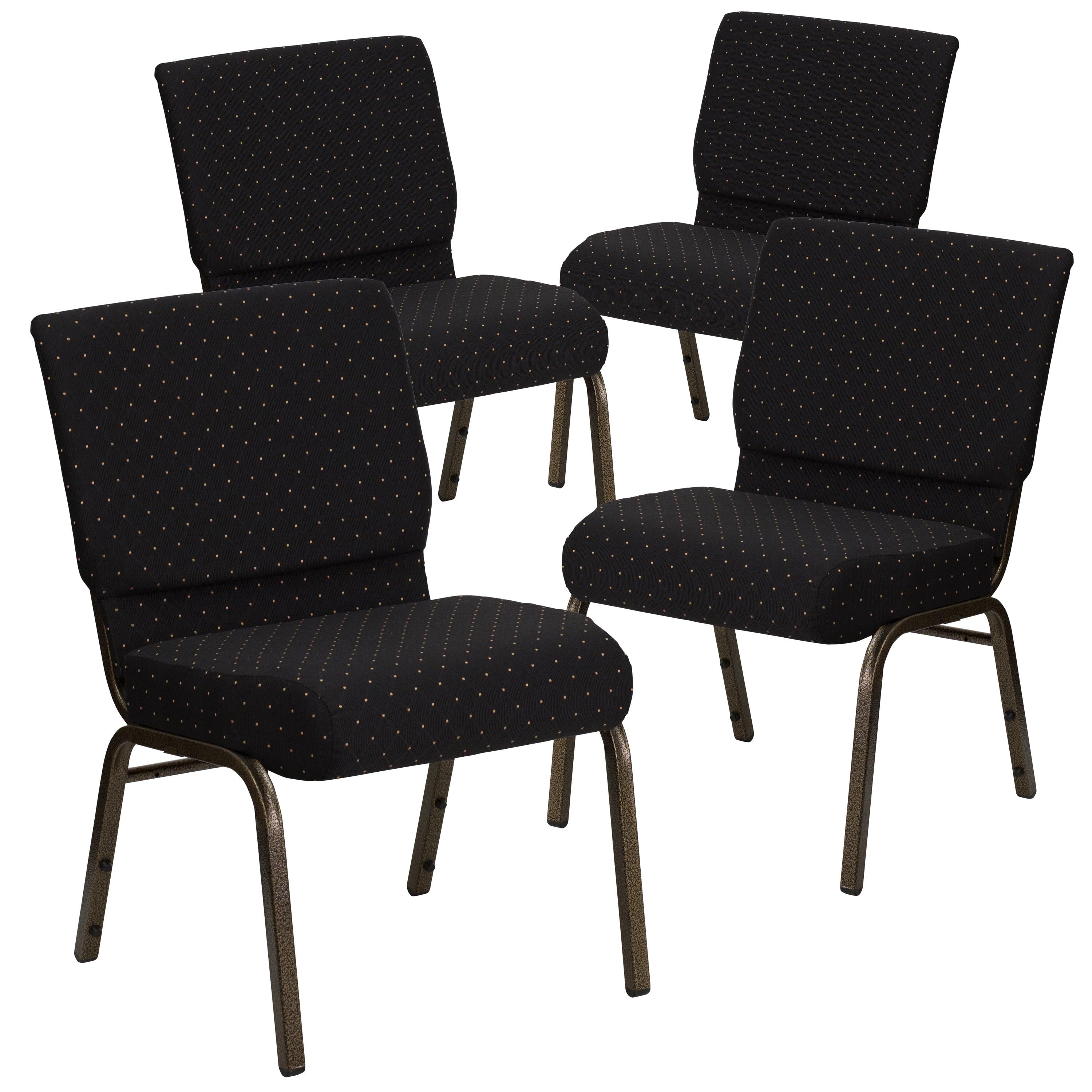 Flash Furniture HERCULES Series Fabric Church Stacking Chair Black Dot Patterned/Gold Vein Frame 4