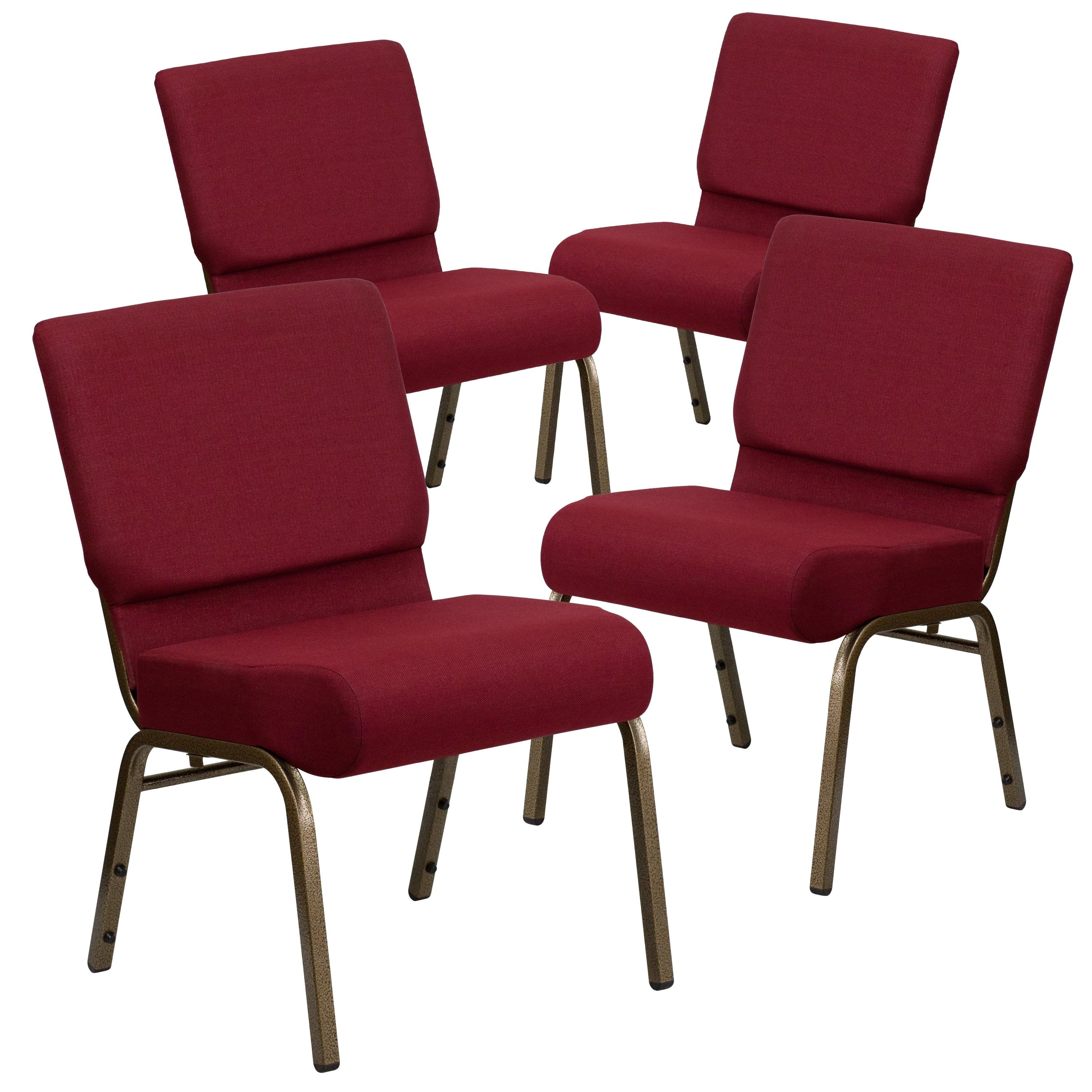 Elegant Burgundy Fabric Stacking Chairs with Gold Vein Metal Frame, 4-Pack