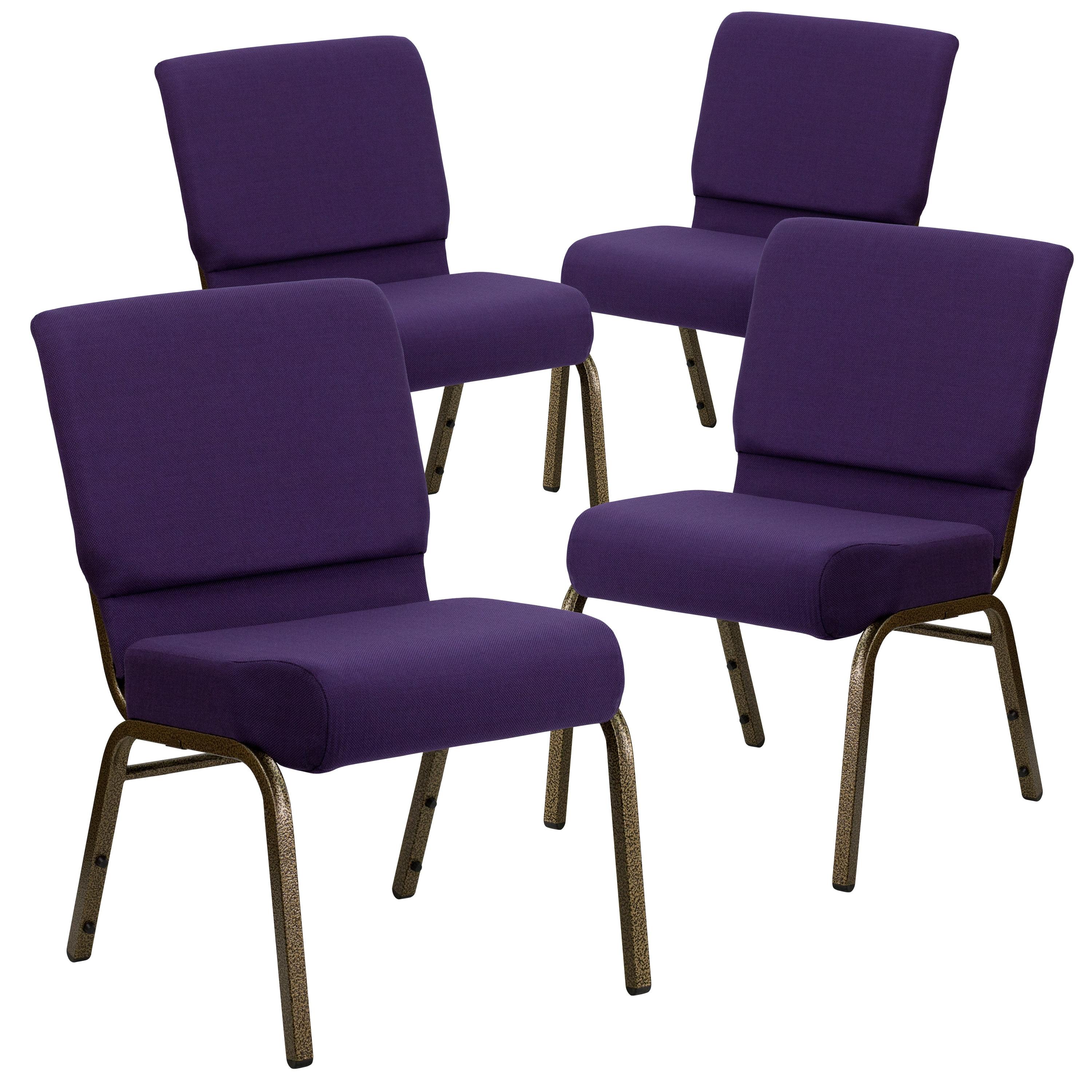 BizChair 4 Pack 21''W Stacking Church Chair in Royal Purple Fabric - Gold Vein Frame