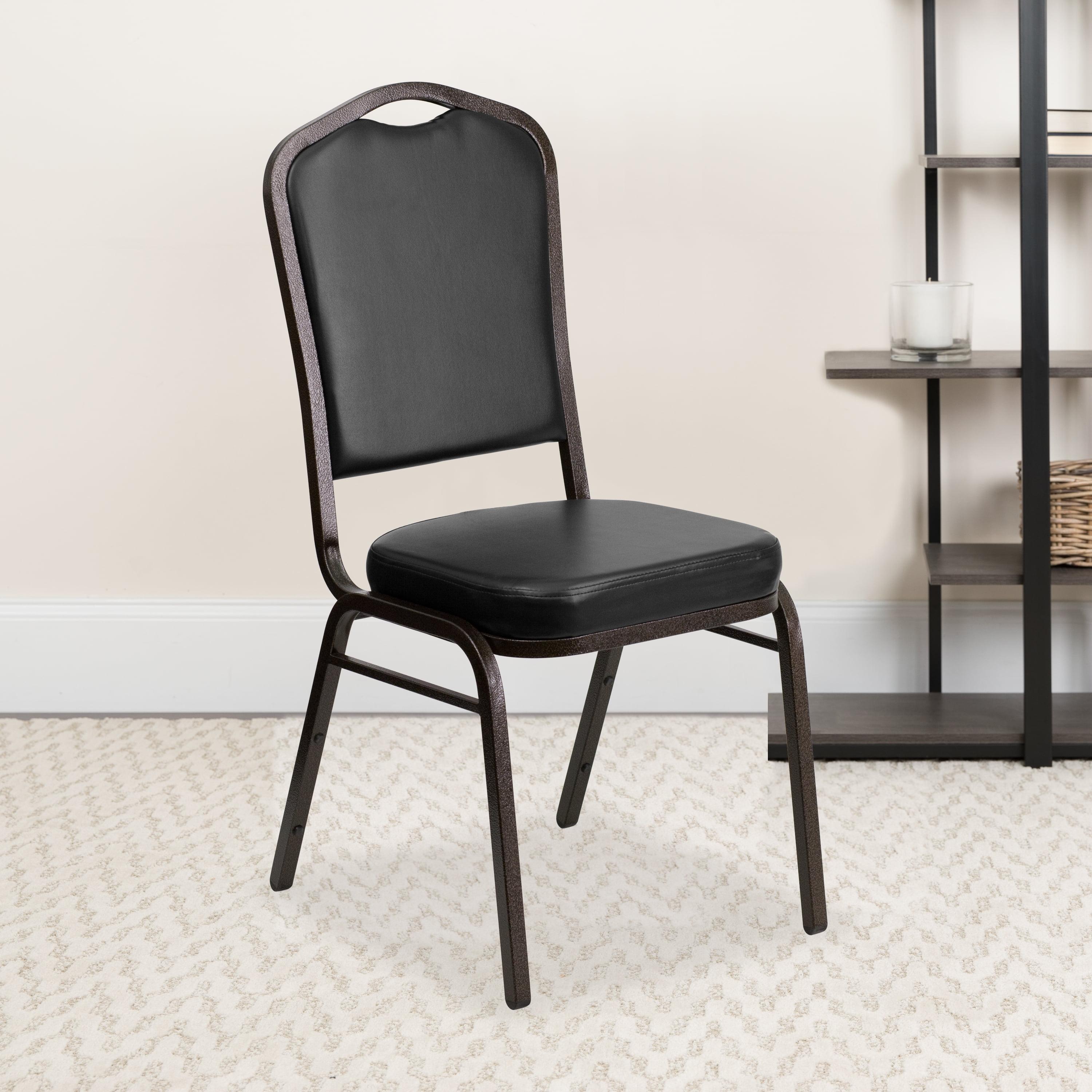 Elegant Crown Back Black Vinyl Banquet Chair with Gold Vein Frame