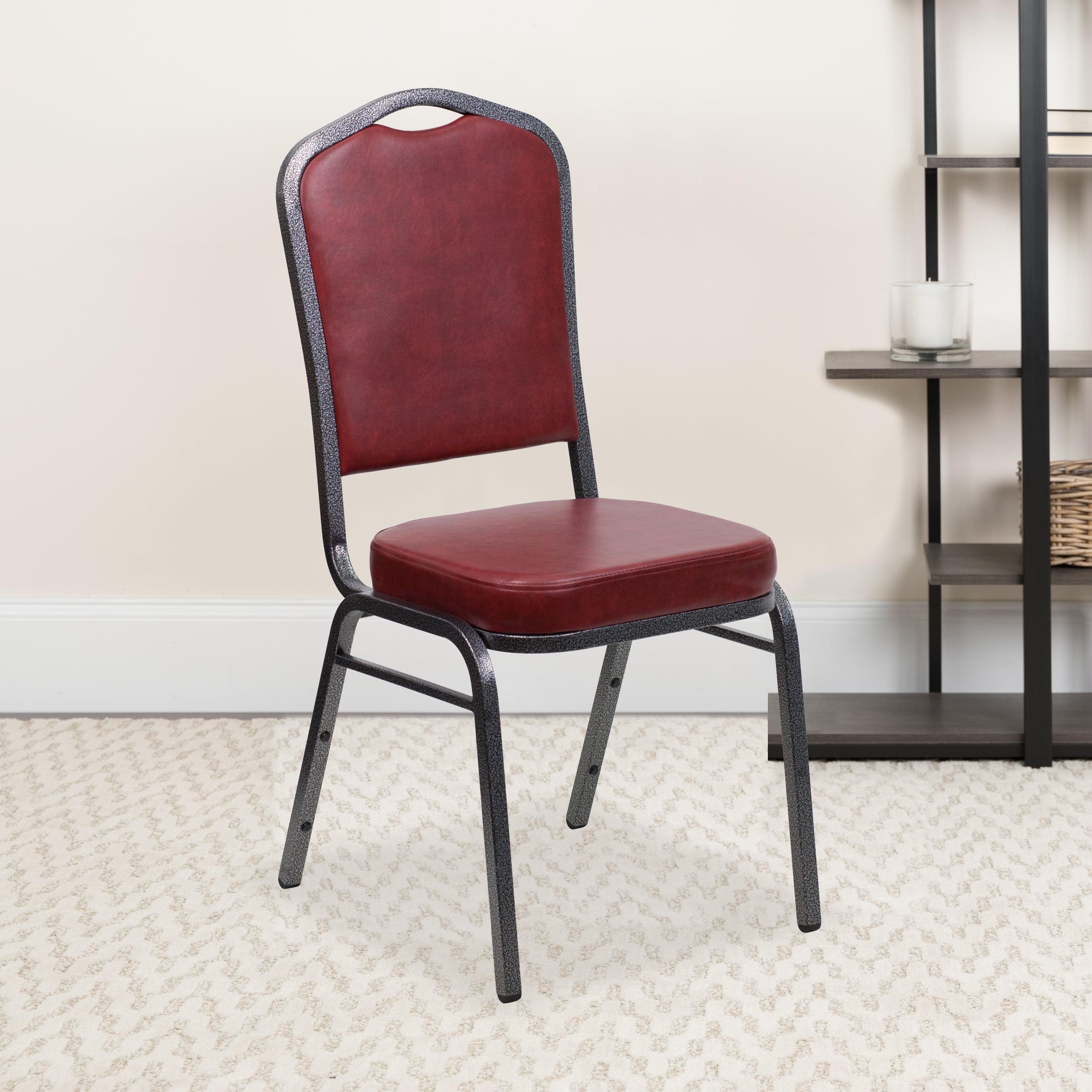 BizChair 4 Pack Crown Back Stacking Banquet Chair in Burgundy Vinyl - Silver Vein Frame
