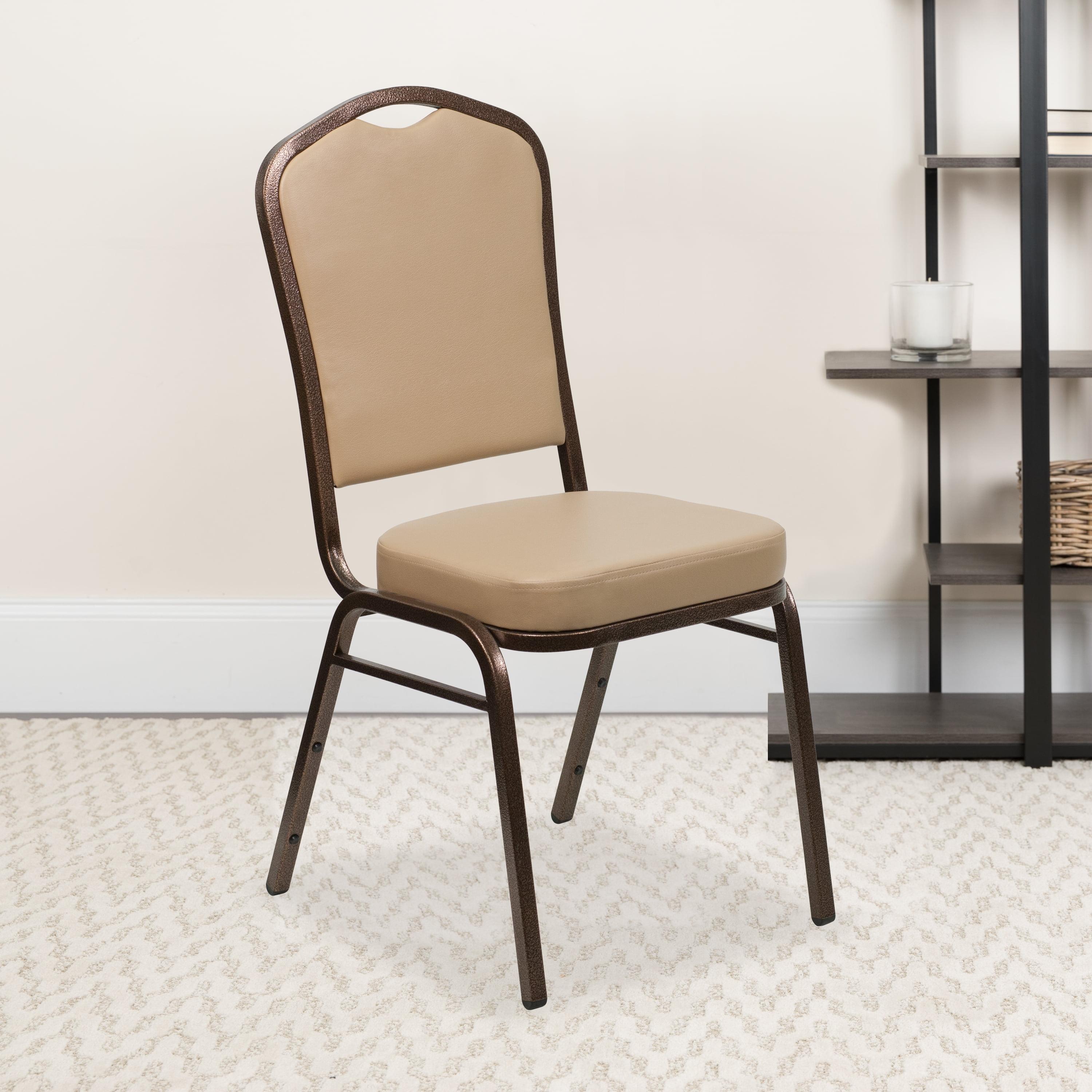 Elegant Tan Vinyl Banquet Chair with Copper Vein Frame