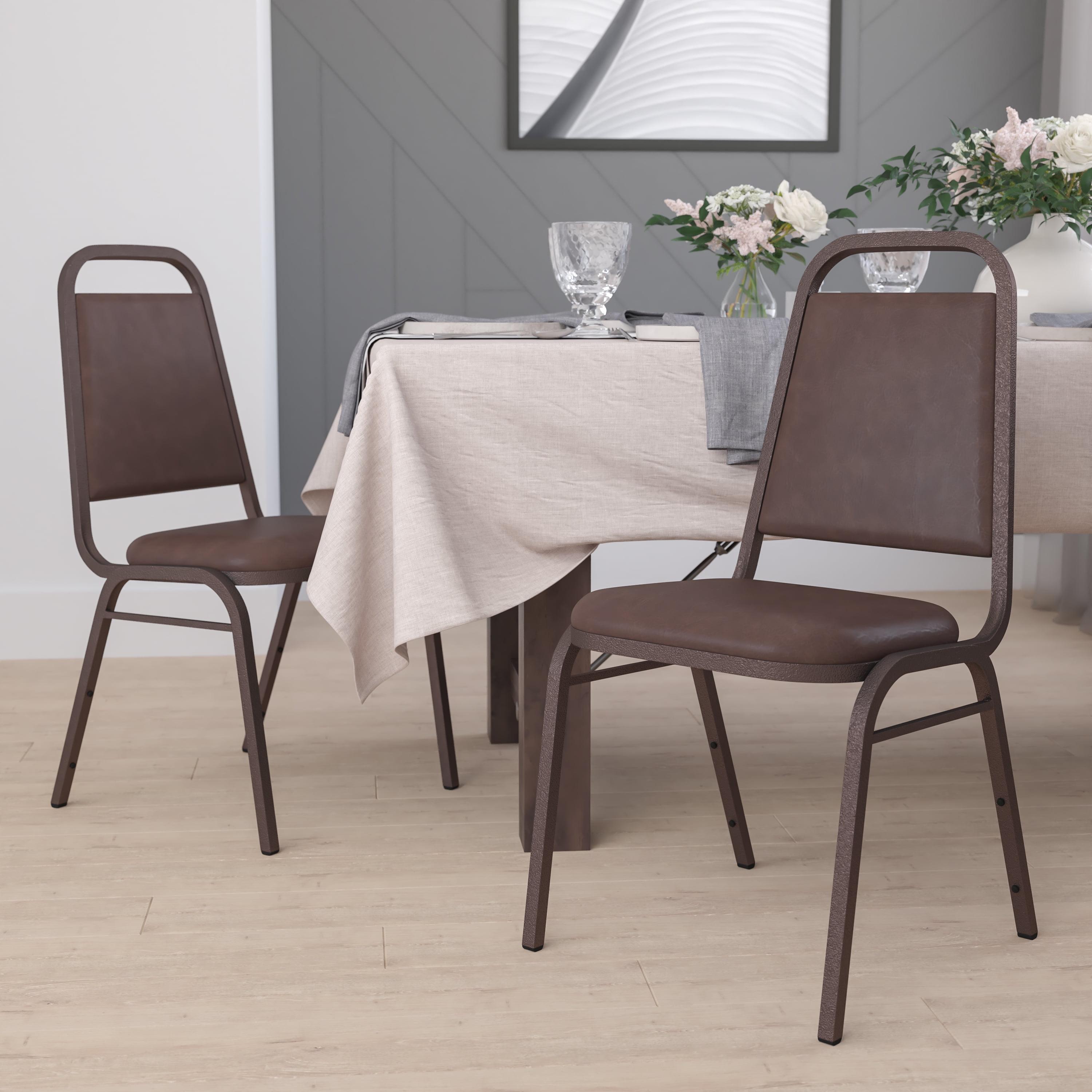 Brown Vinyl Stacking Banquet Chair with Copper Frame