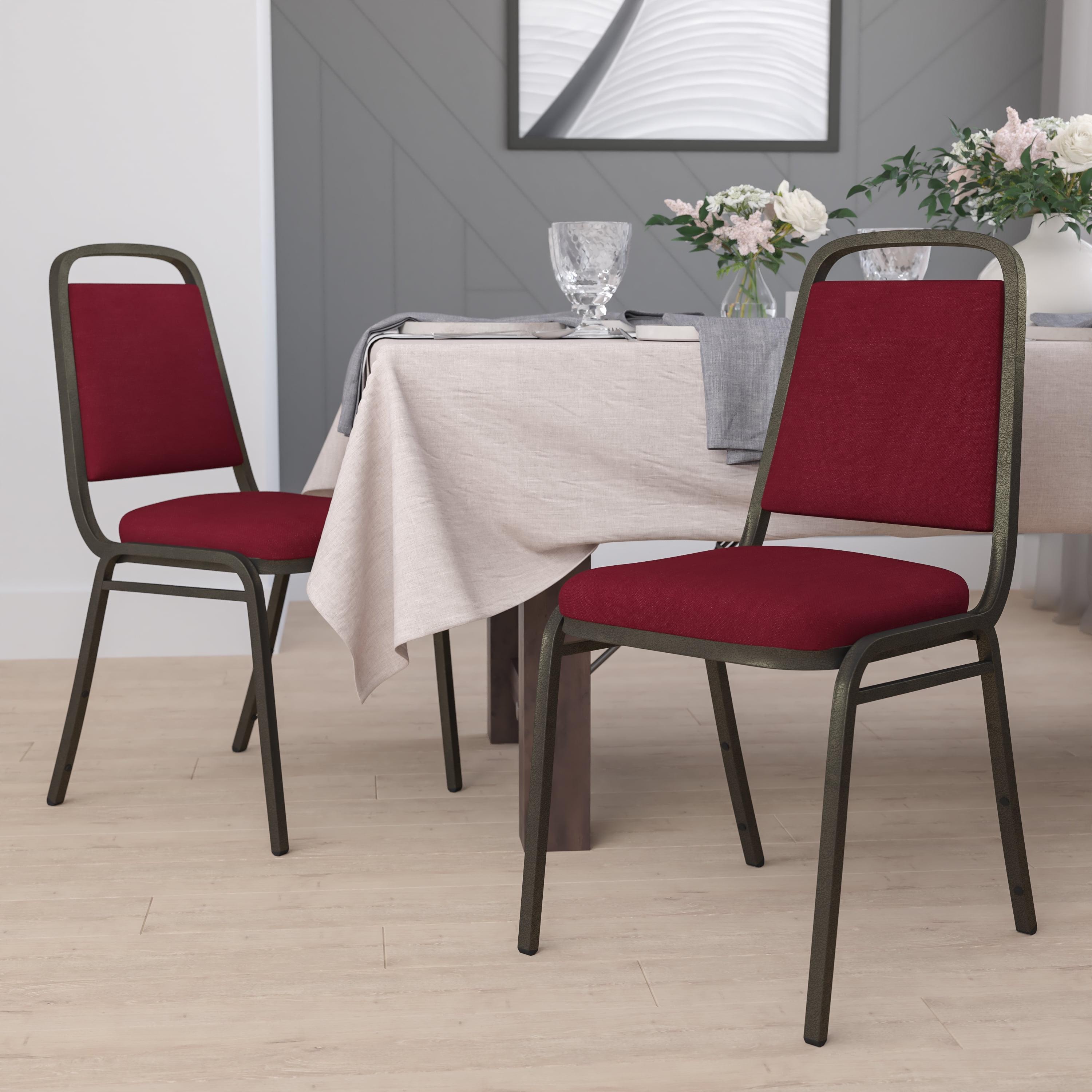 Hercules Series Burgundy Fabric Stacking Banquet Chair with Gold Vein Frame