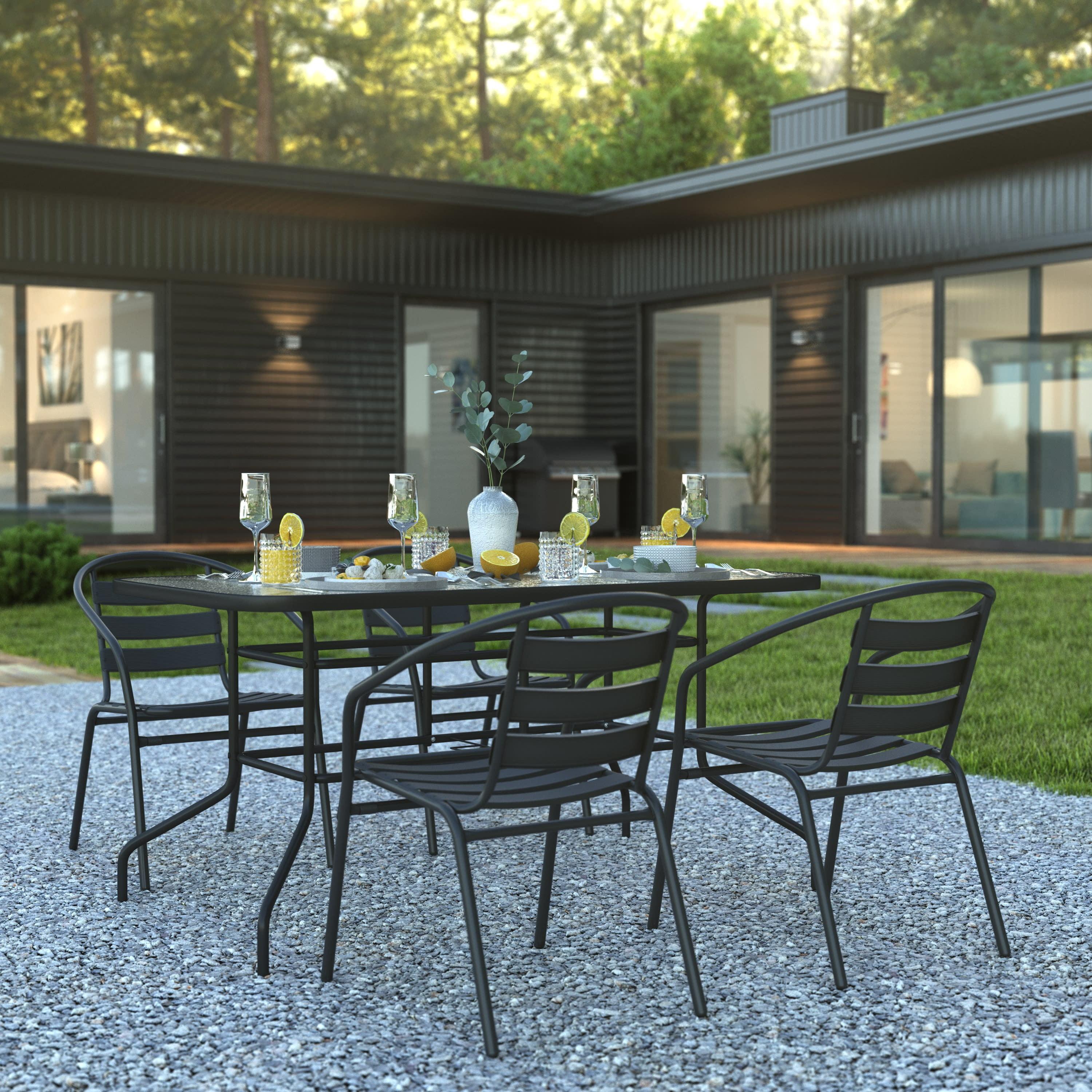 Modern Elegance 55" Black Metal & Glass 4-Person Patio Dining Set