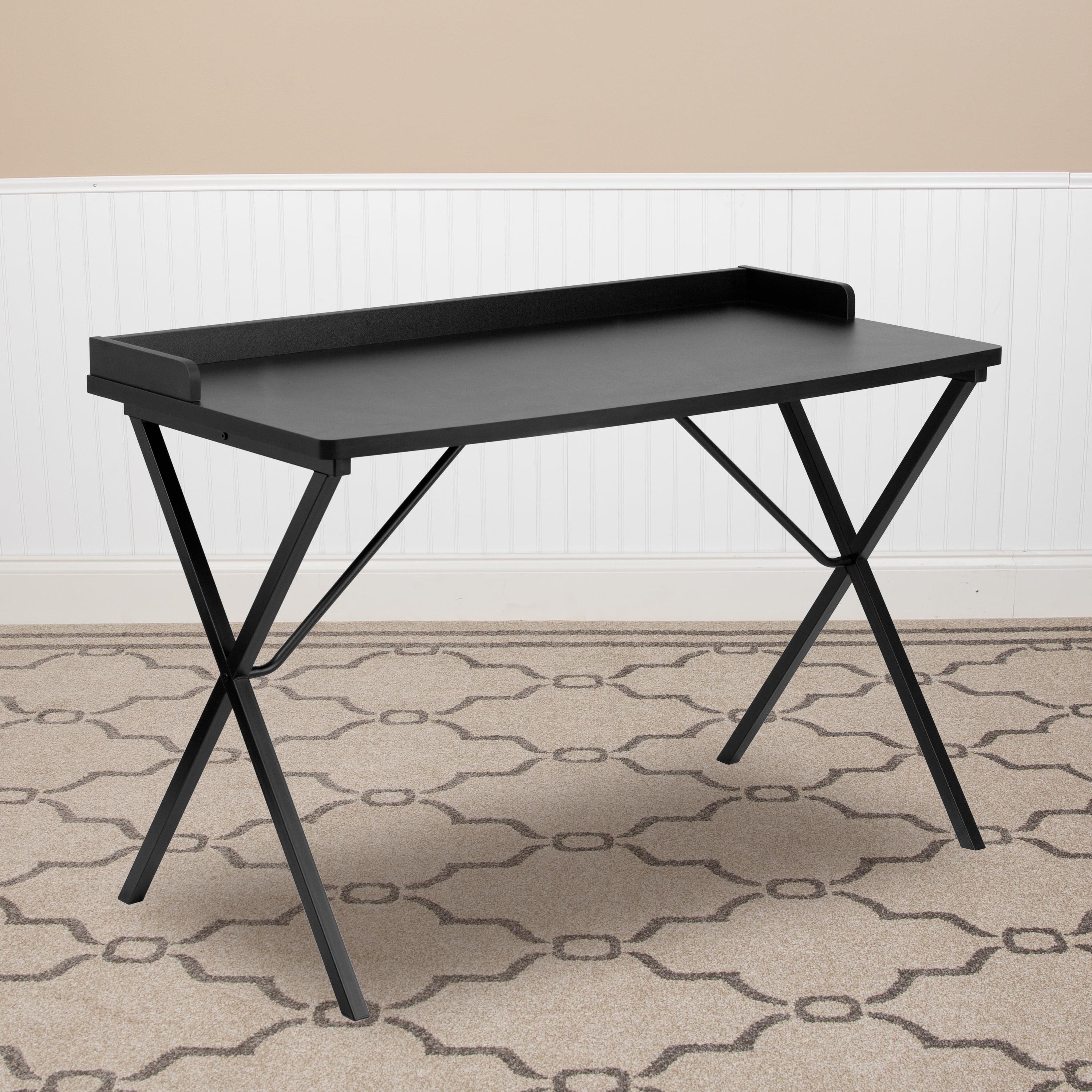 Sleek Black Laminate Computer Desk with Raised Back Border