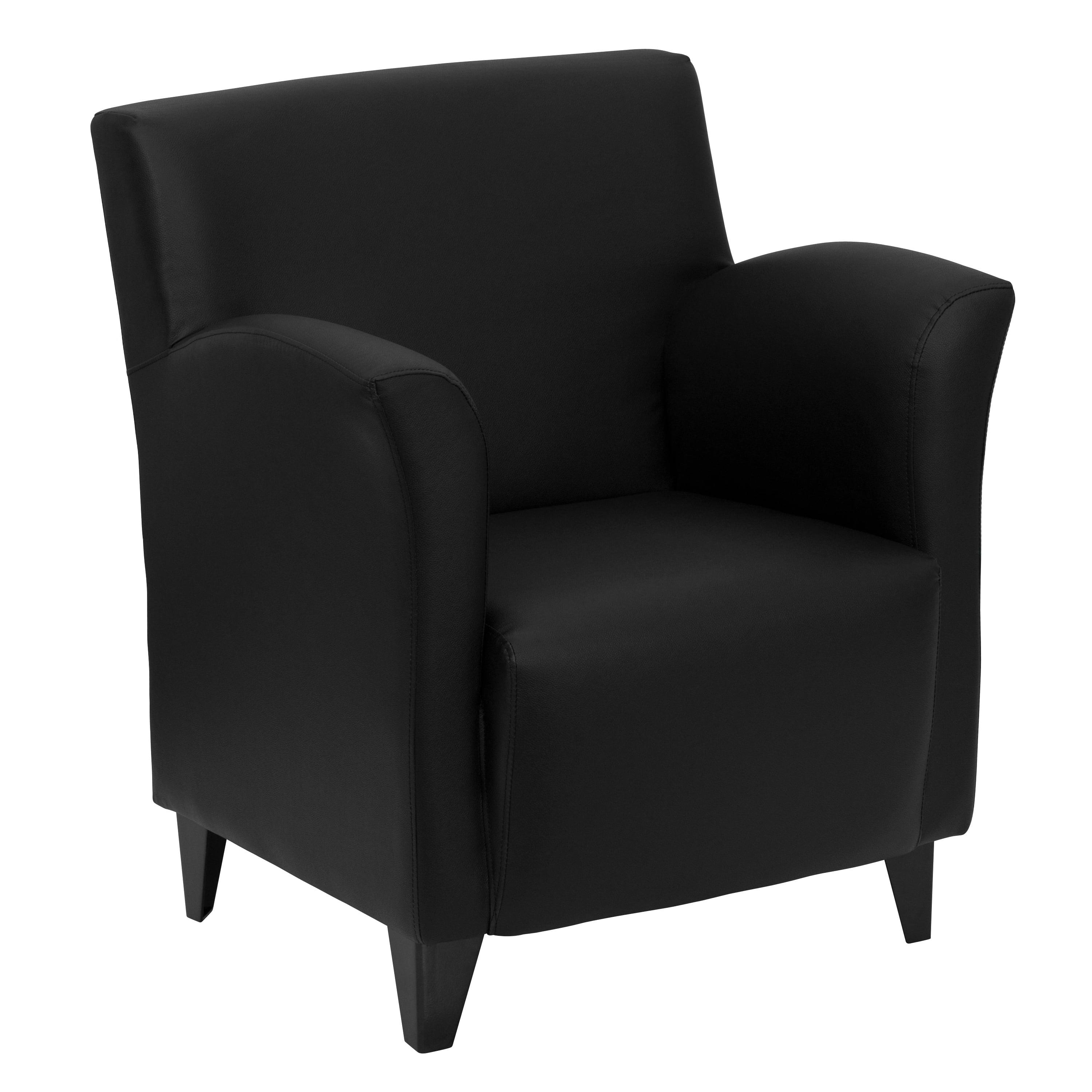 Elegant Black LeatherSoft Lounge Chair with Metal Flared Arms