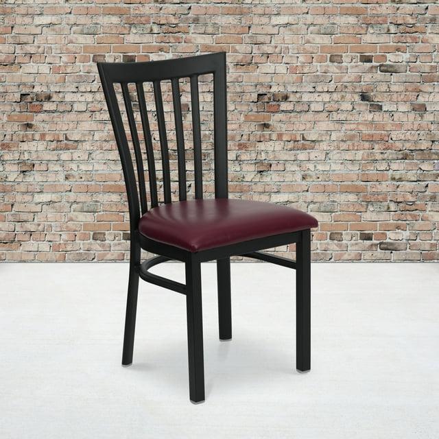 BizChair Black School House Back Metal Restaurant Chair - Burgundy Vinyl Seat