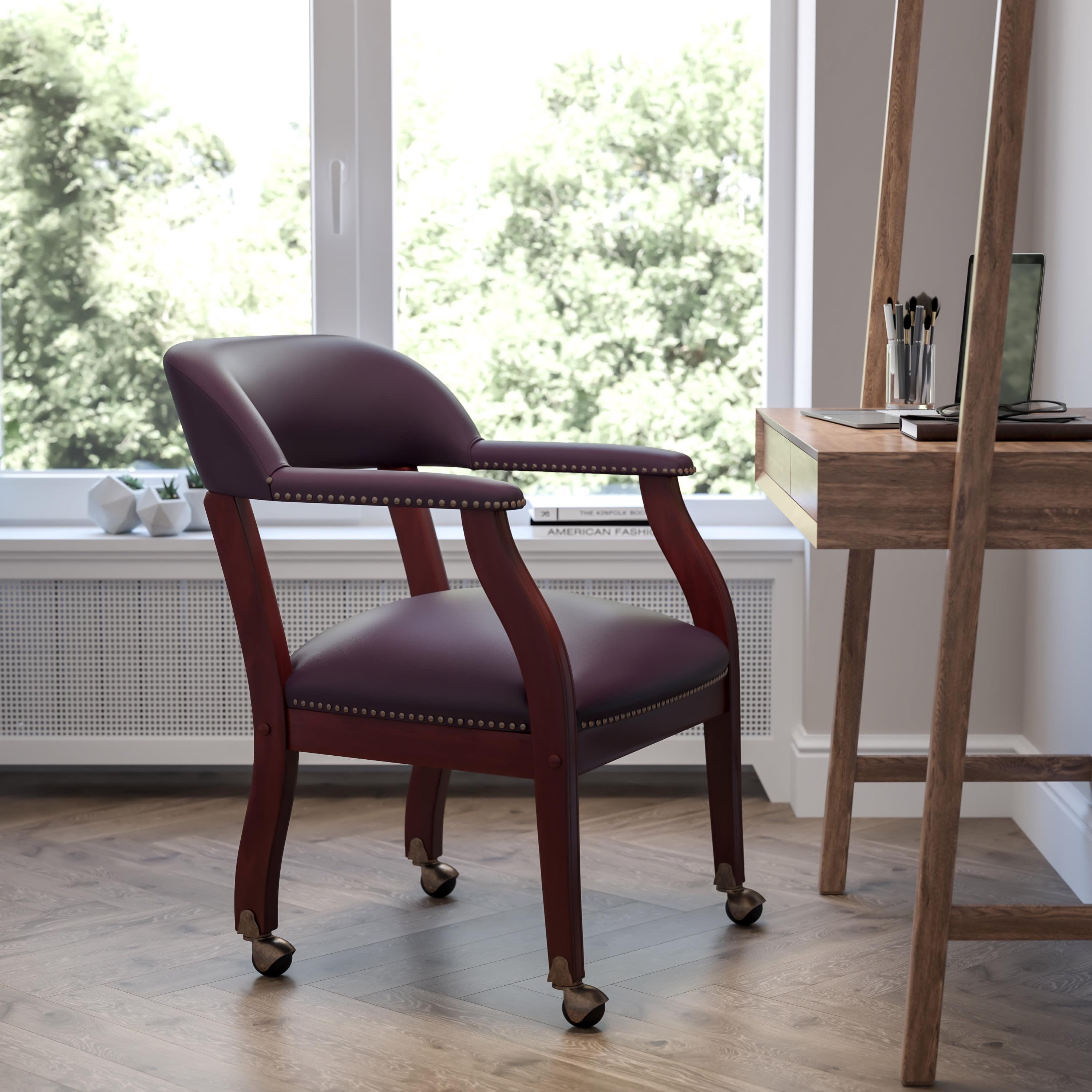 Leather Seat Waiting Room Chair with Wood Frame