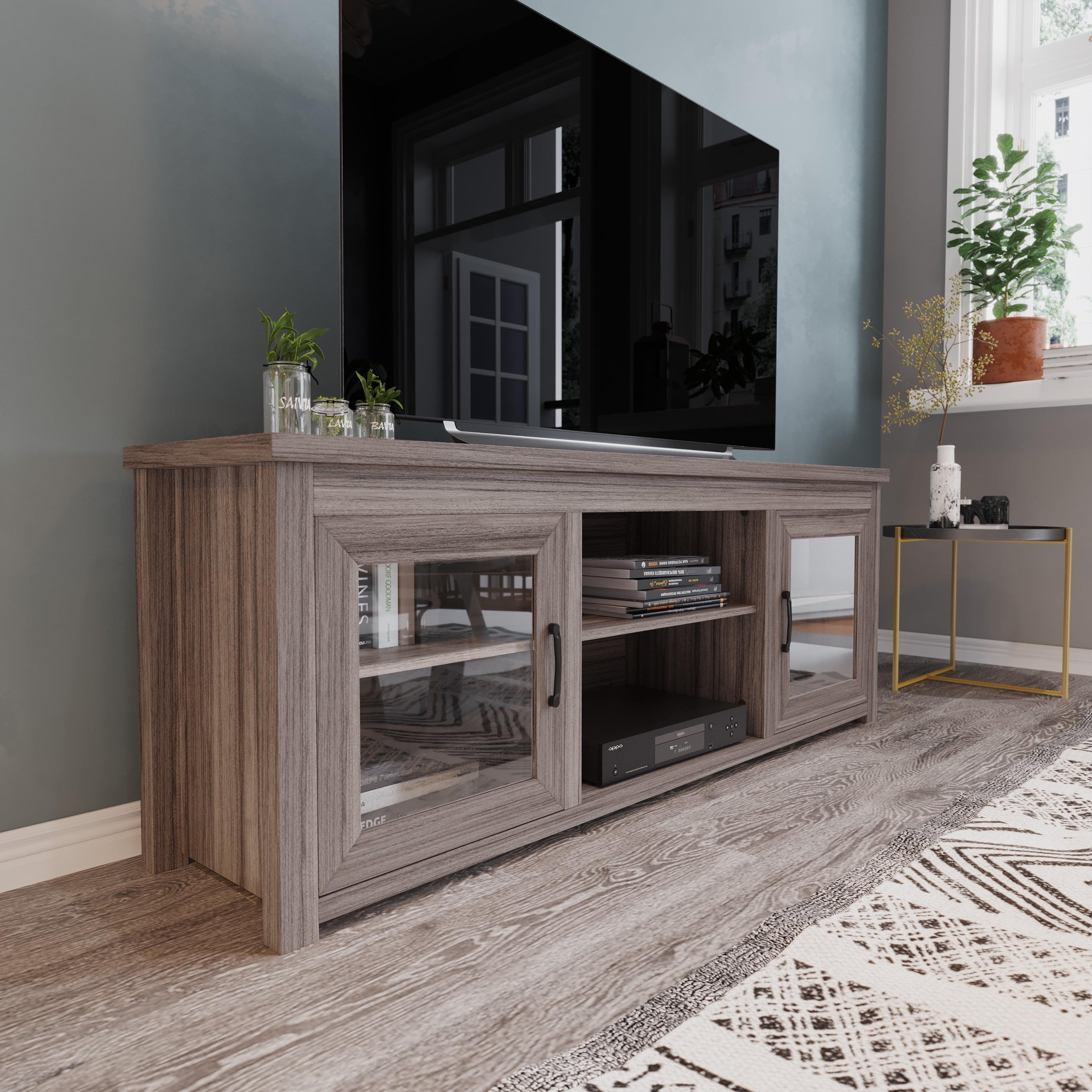 Sheffield 65" Gray Wash Oak TV Stand with Glass Doors