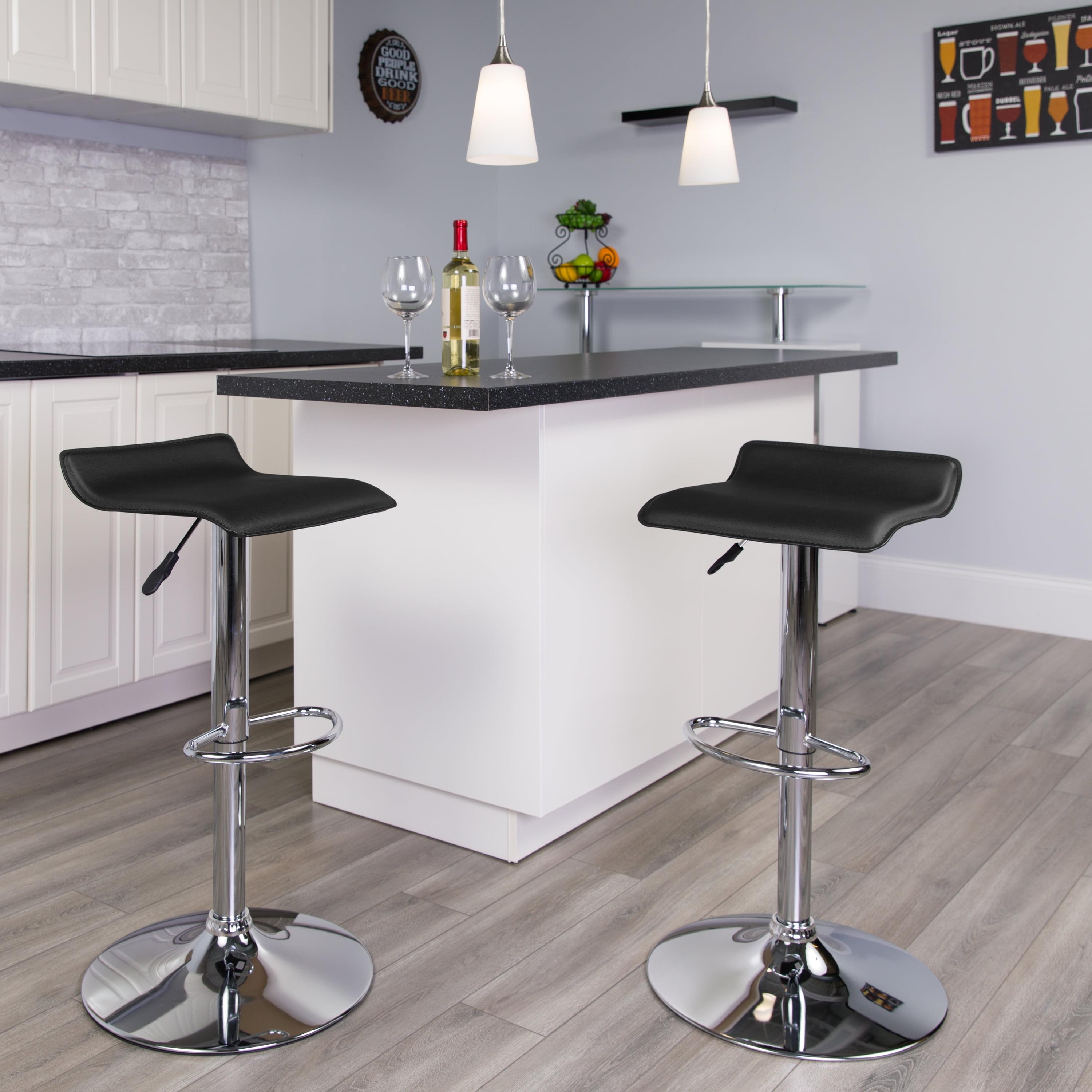 Sleek Black Vinyl and Chrome Adjustable Swivel Barstool