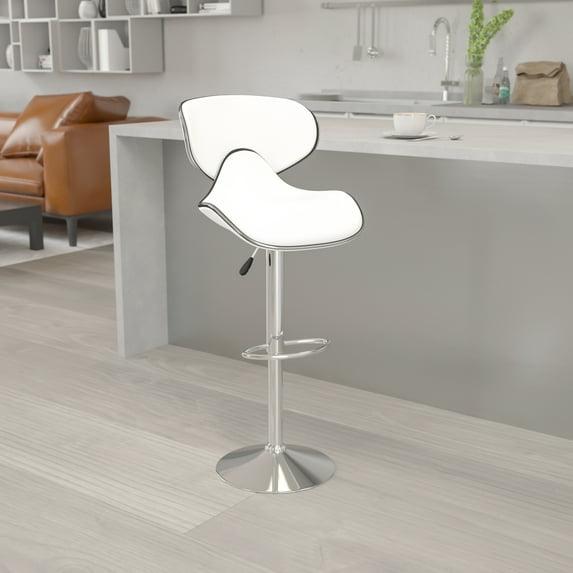 Flash Furniture Contemporary Cozy Mid-Back White Vinyl Adjustable Height Barstool with Chrome Base