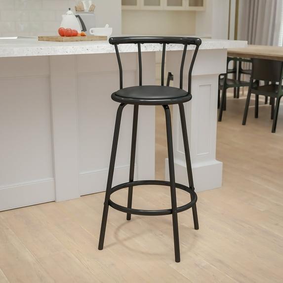 Flash Furniture Crown Back Black Metal Barstool with Black Vinyl Swivel Seat