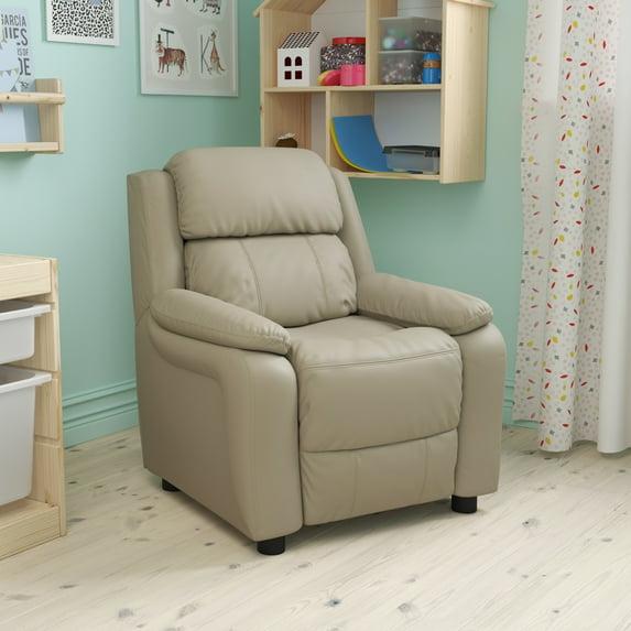 Flash Furniture Charlie Deluxe Padded Contemporary Beige Vinyl Kids Recliner with Storage Arms
