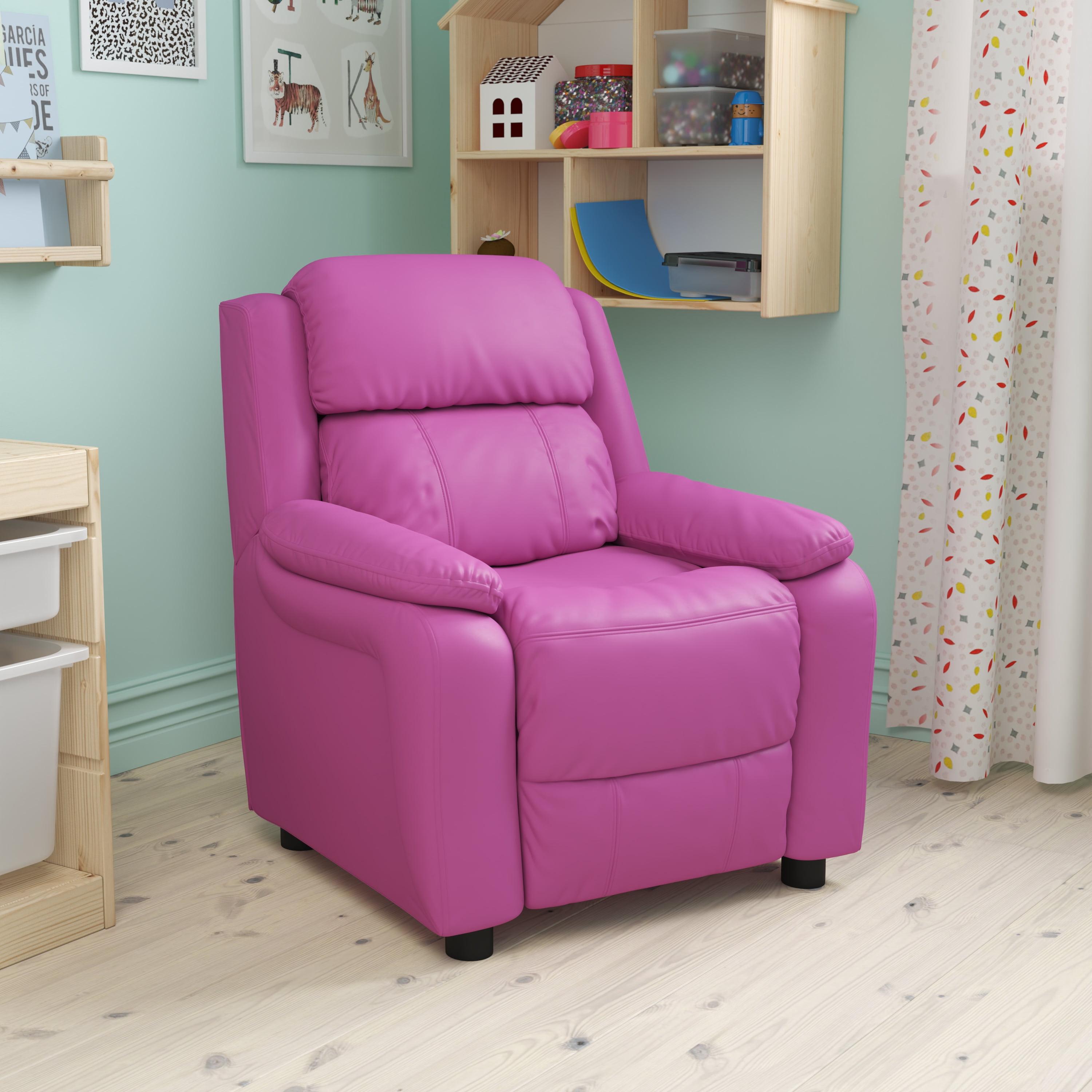 Kids Hot Pink Microfiber Recliner with Storage Arms