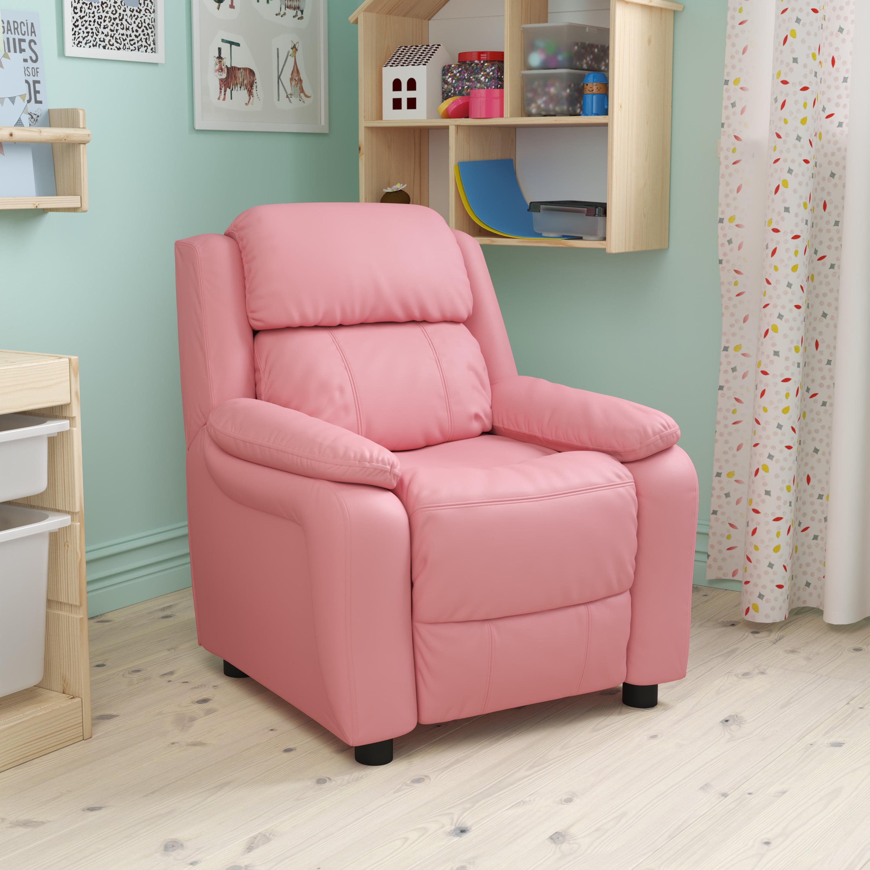 Pink Microfiber Kids Recliner with Storage Arms