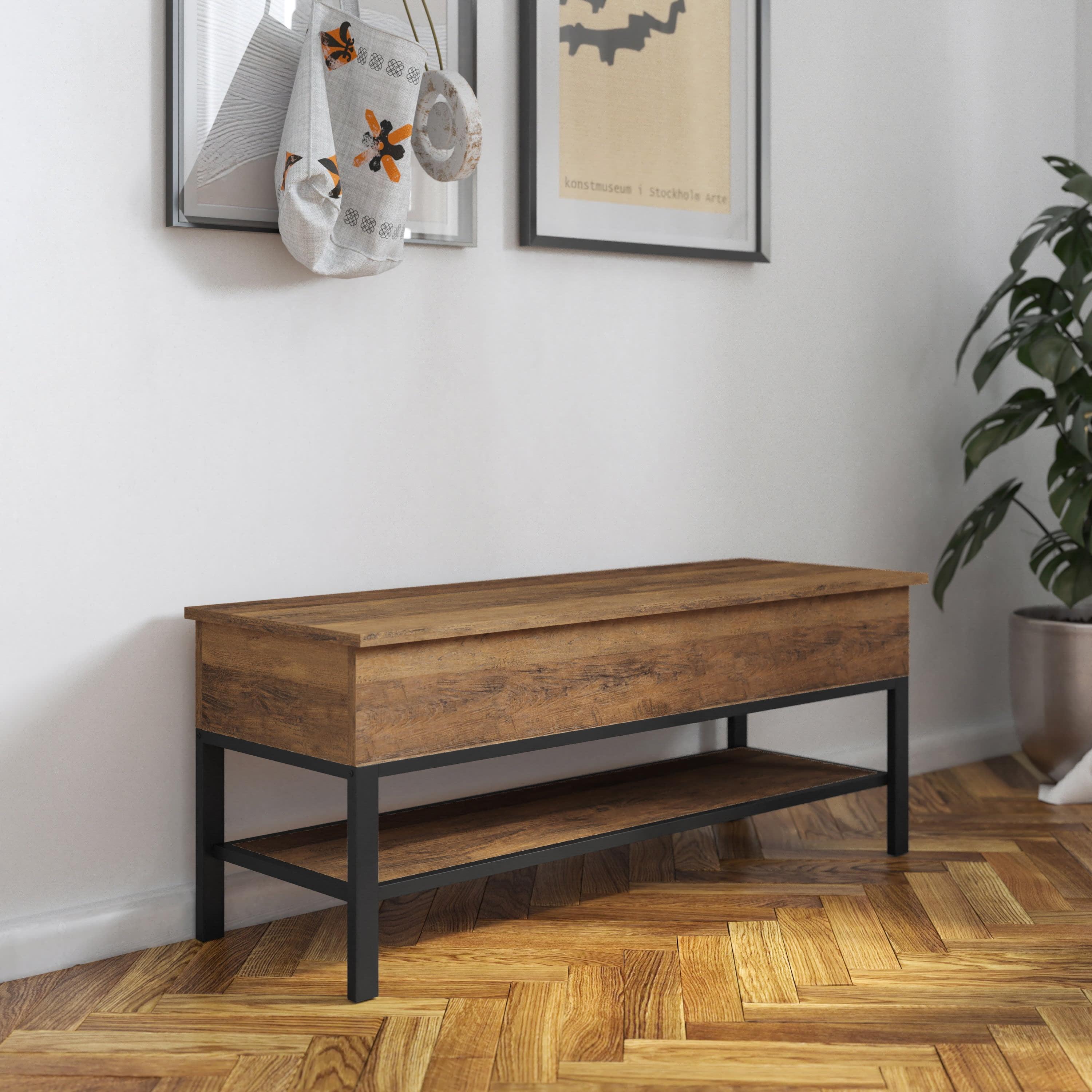 Flash Furniture Wyatt Farmhouse Entryway Storage Bench with Lower Shelf Perfect for Entryway, Mudroom, or Bedroom