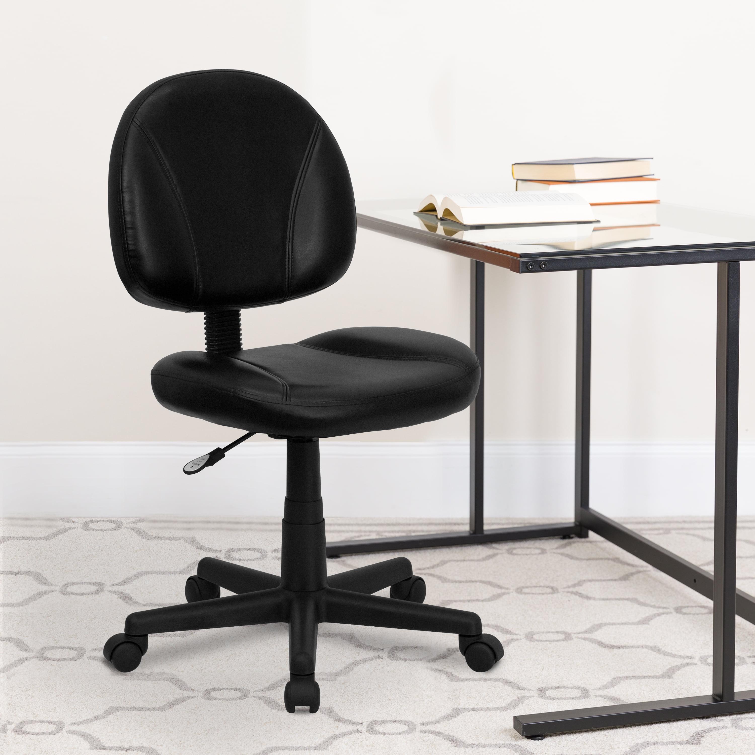 Mid-Back Black Leather Swivel Ergonomic Task Chair