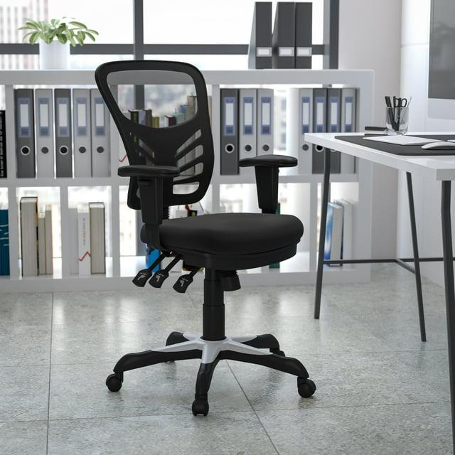 BizChair Mid-Back Black Mesh Multifunction Executive Swivel Ergonomic Office Chair with Adjustable Arms