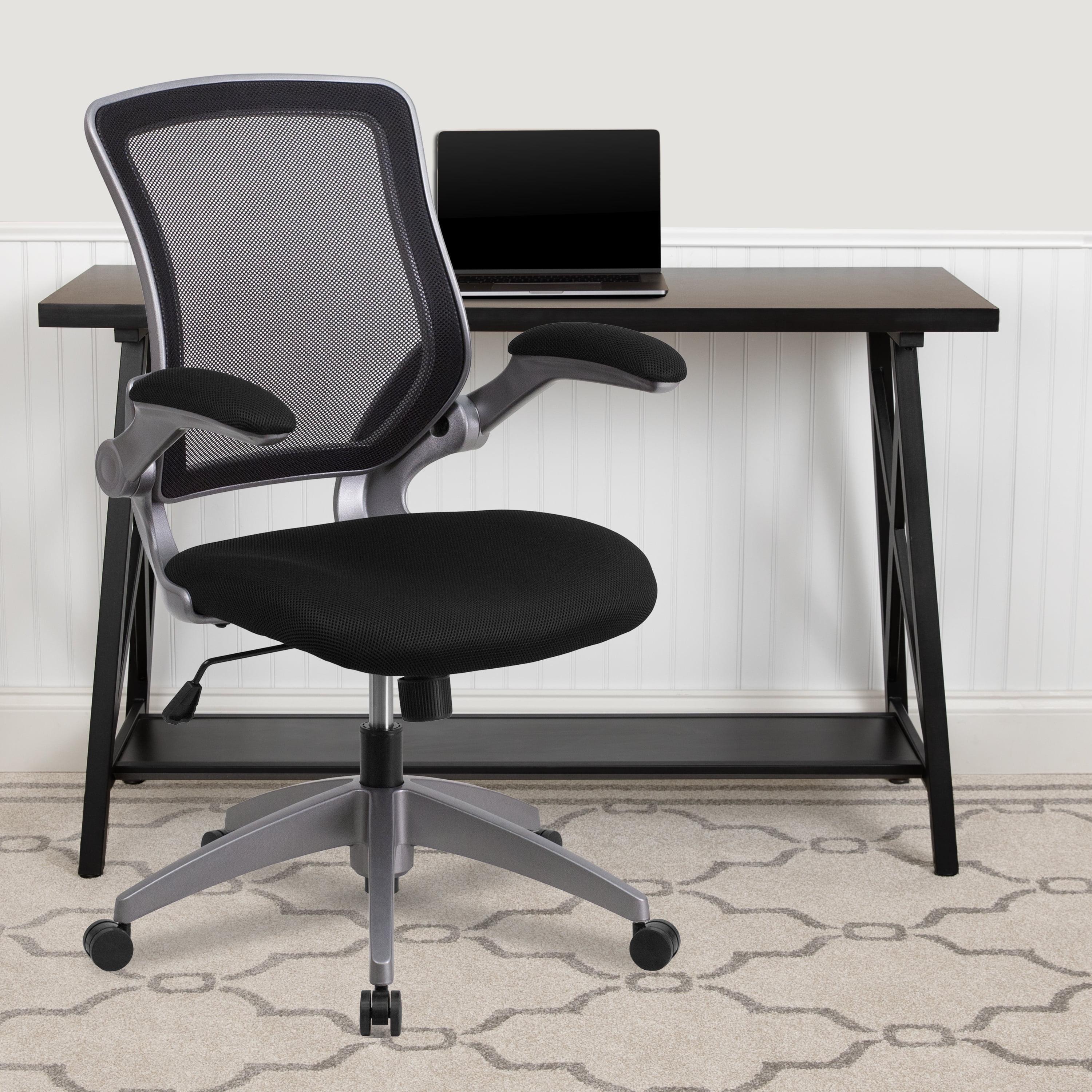 Flash Furniture Mid-Back Black Mesh Swivel Ergonomic Task Office Chair with Gray Frame and Flip-Up Arms