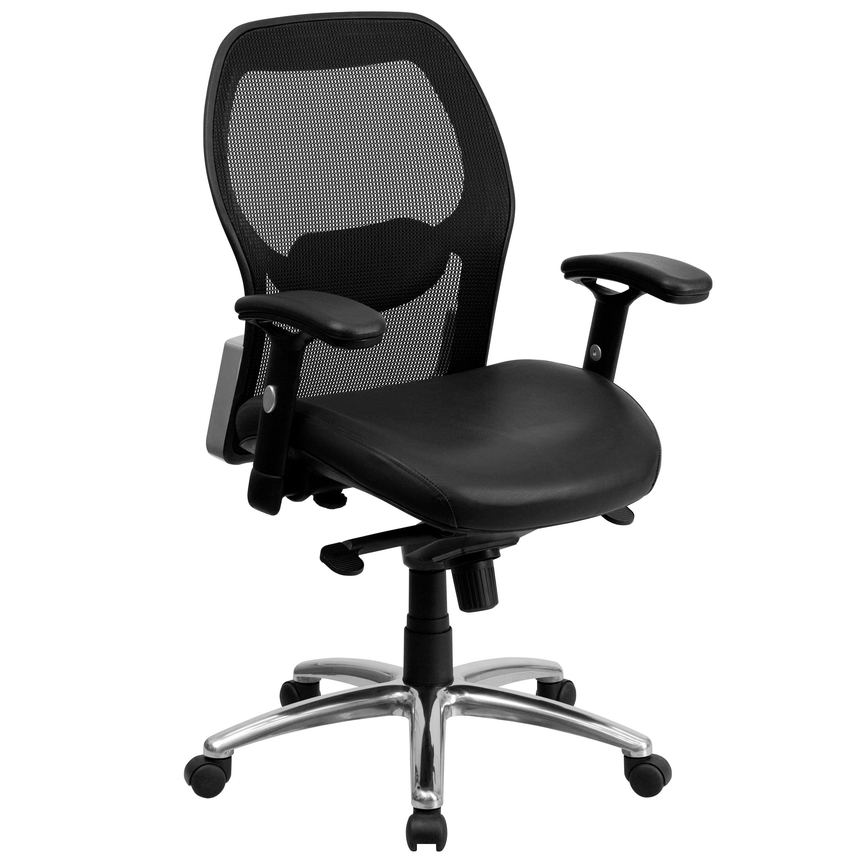 Mid-Back Swivel Executive Office Chair with Adjustable Arms in Black Leather/Mesh