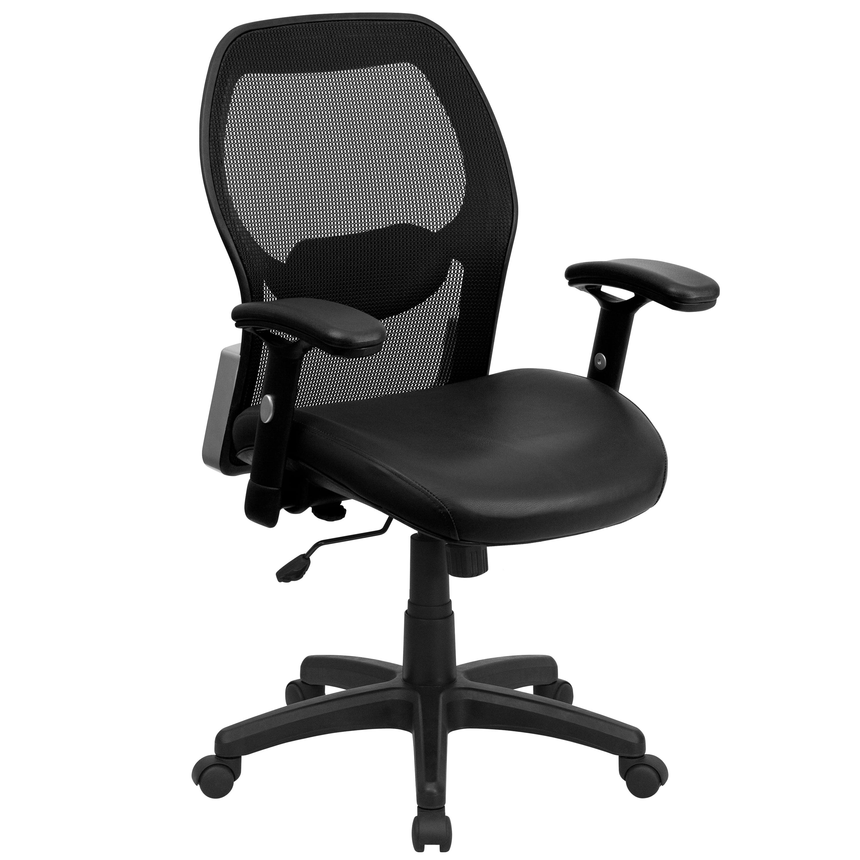 ErgoComfort Mid-Back Black Leather and Mesh Swivel Task Chair with Adjustable Arms