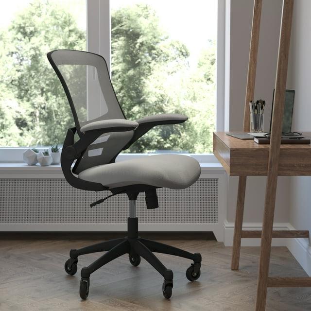 BizChair Mid-Back Dark Gray Mesh Swivel Ergonomic Task Office Chair with Flip-Up Arms and Transparent Roller Wheels