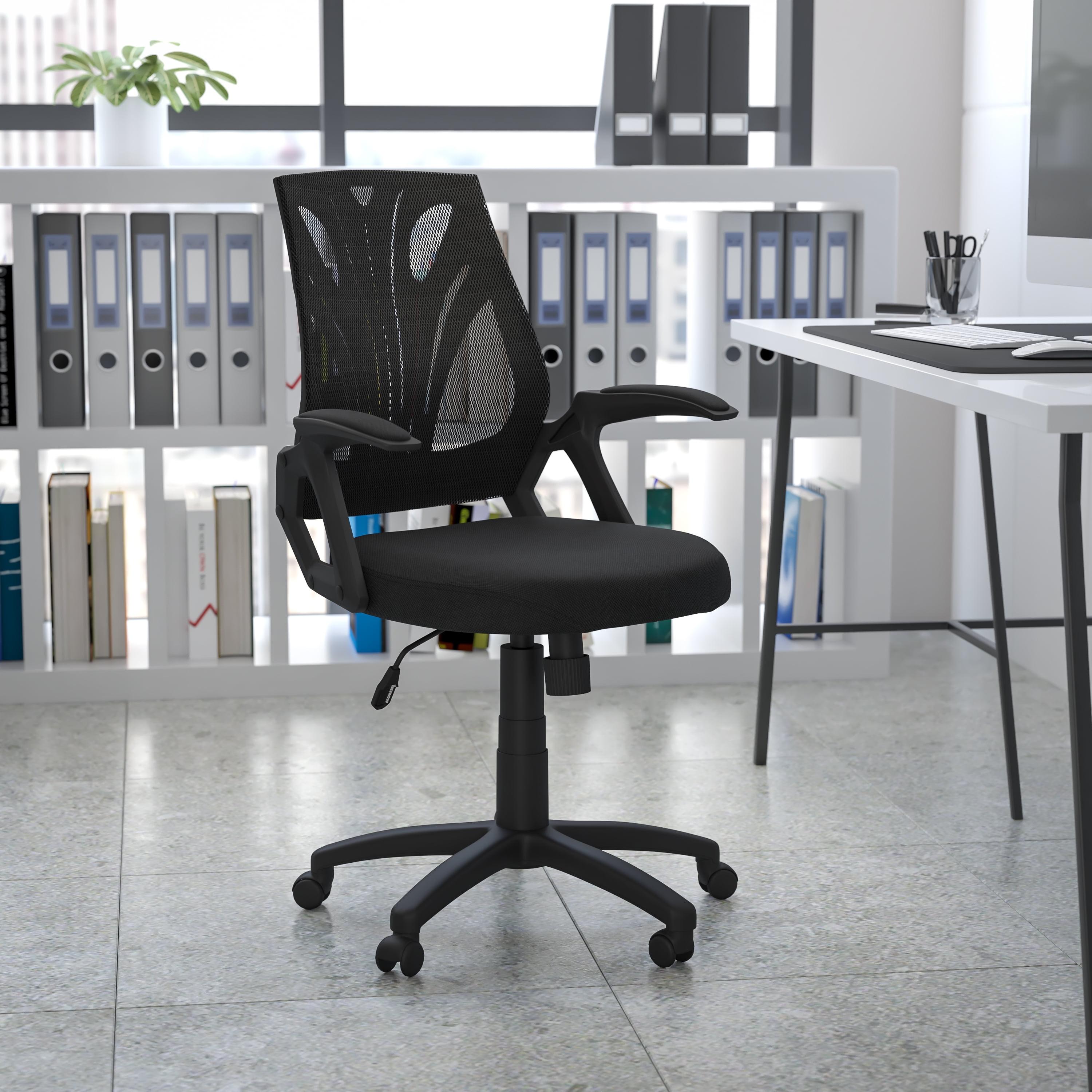 Ergonomic Black Mesh Mid-Back Swivel Task Chair with Fixed Arms