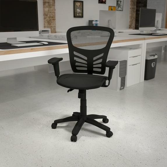 BizChair Mid-Back Black Mesh Multifunction Executive Swivel Ergonomic Office Chair with Adjustable Arms