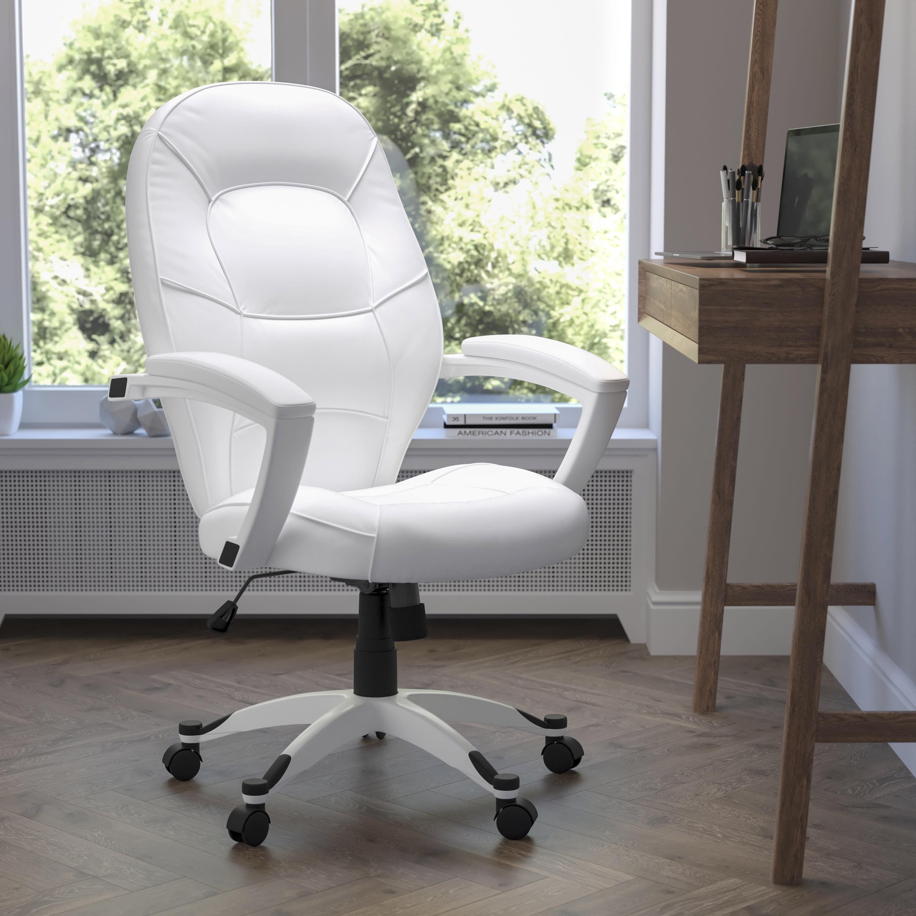 Mid-Back White Leather Executive Swivel Office Chair - Flash Furniture