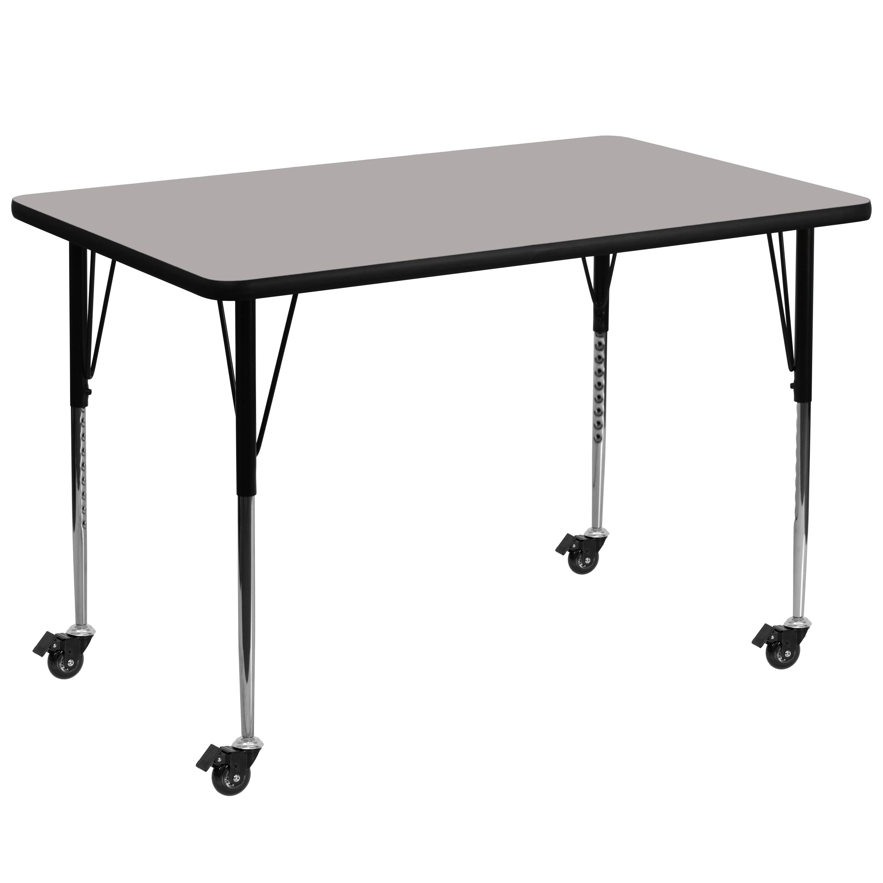 Gray Rectangular Adjustable Laminate Activity Table with Wheels