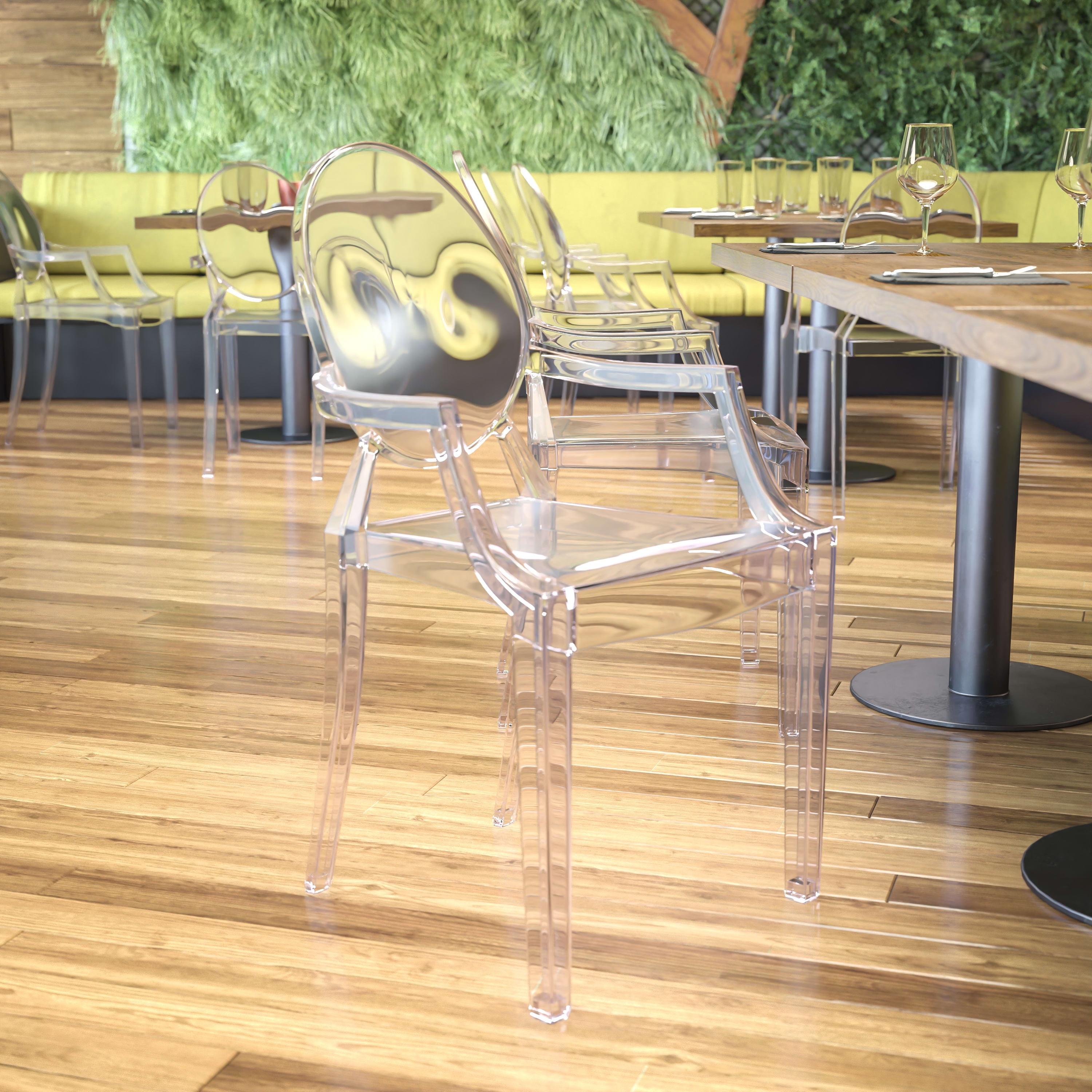 BizChair Oval Back Ghost Chair with Arms in Transparent Crystal
