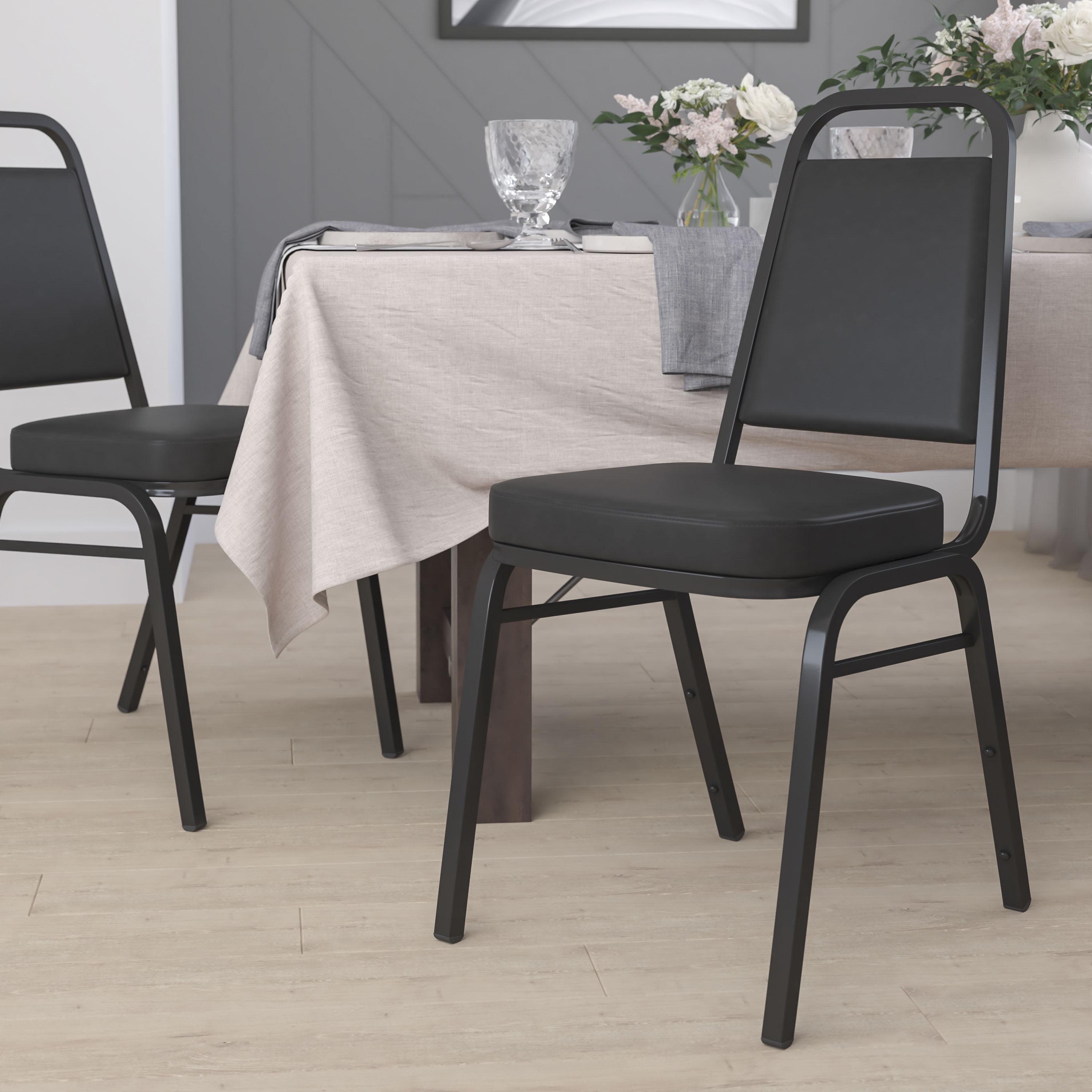 Elegant Black Vinyl Banquet Chair with Powder-Coated Steel Frame