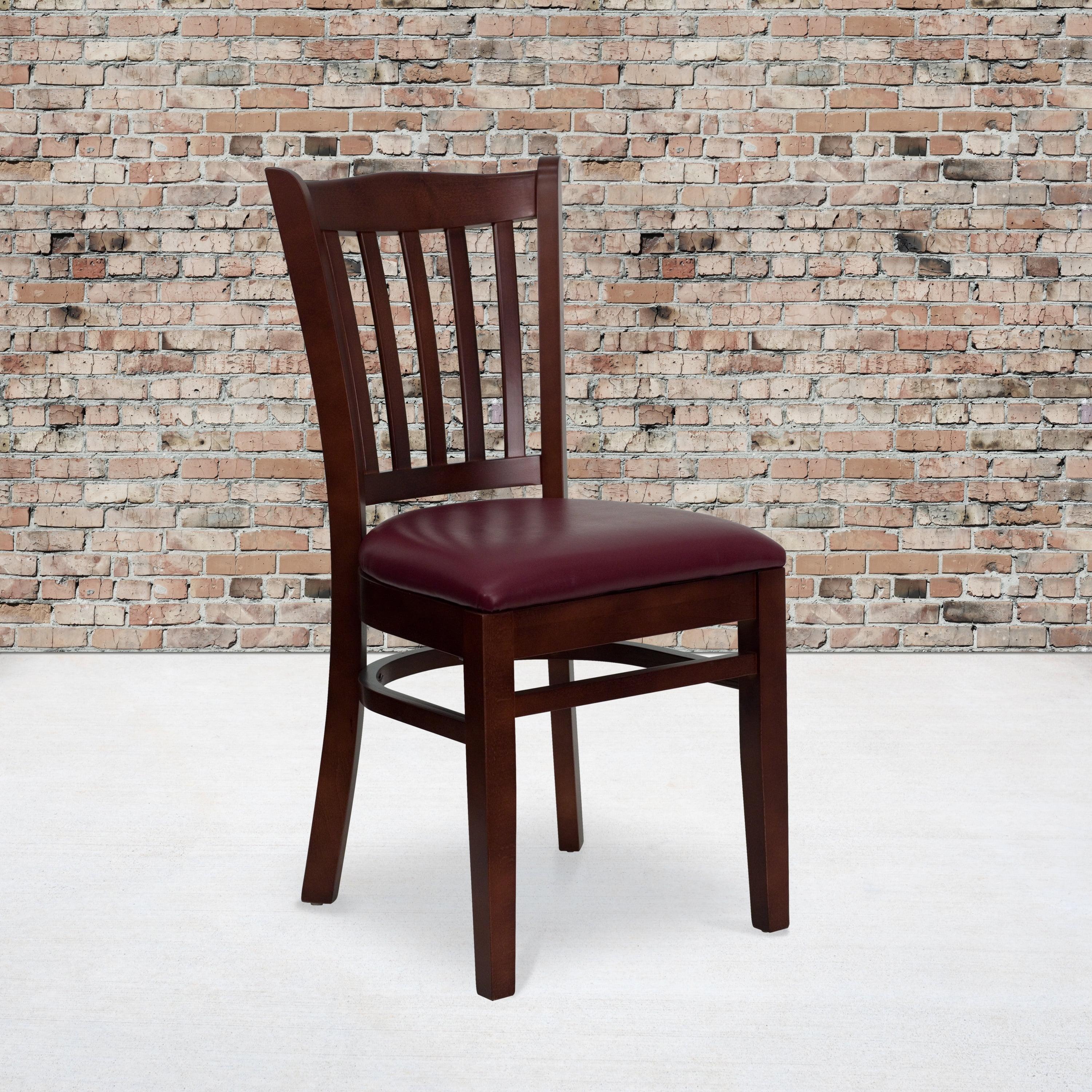 Windsor High Slat Back Mahogany Wood Chair with Burgundy Vinyl Seat