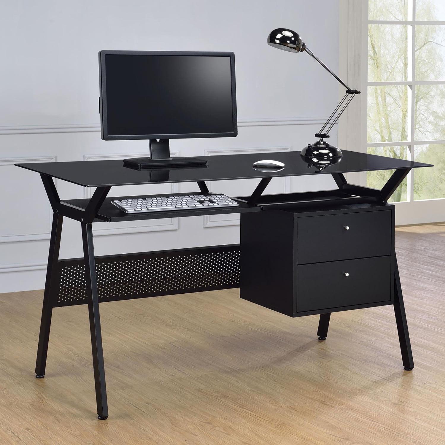 Weaving 2 Drawer Glass Top Computer Desk with Keyboard Tray Black - Coaster: 55" Office Workstation