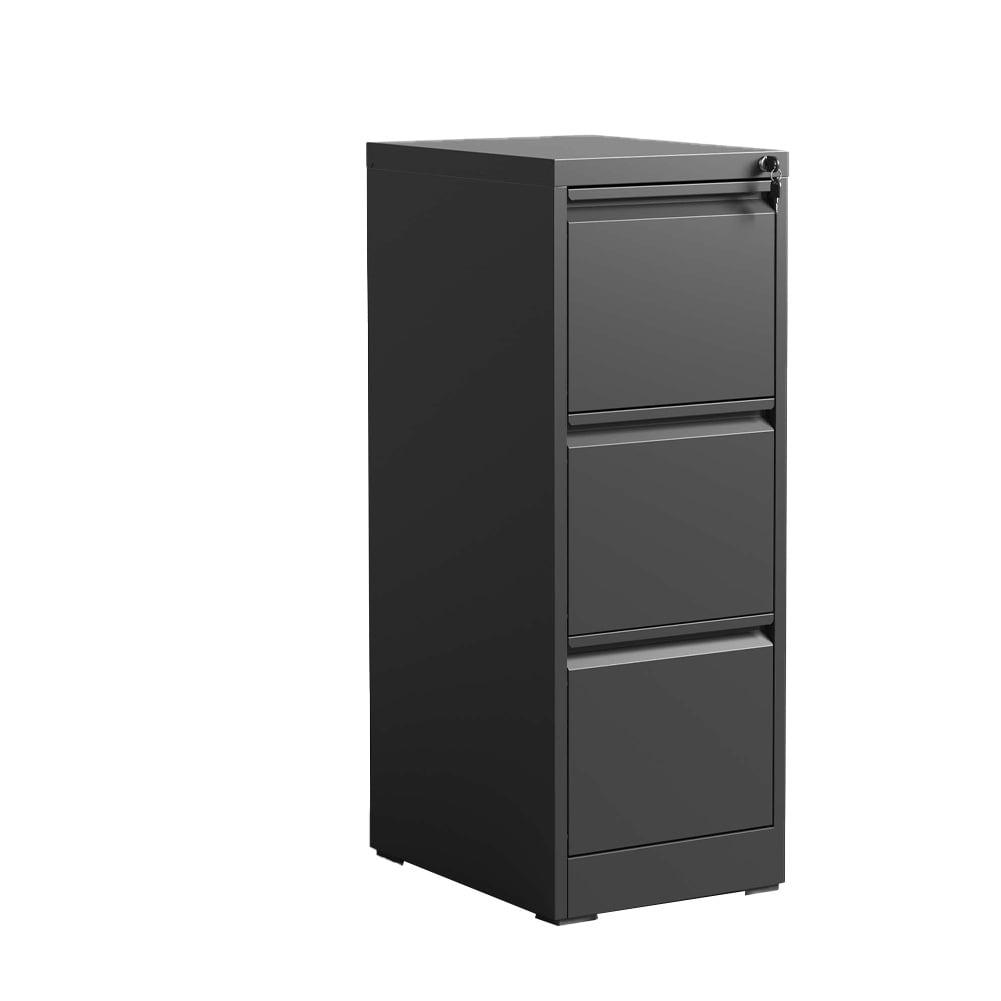 Black Steel 3-Drawer Lockable Vertical File Cabinet