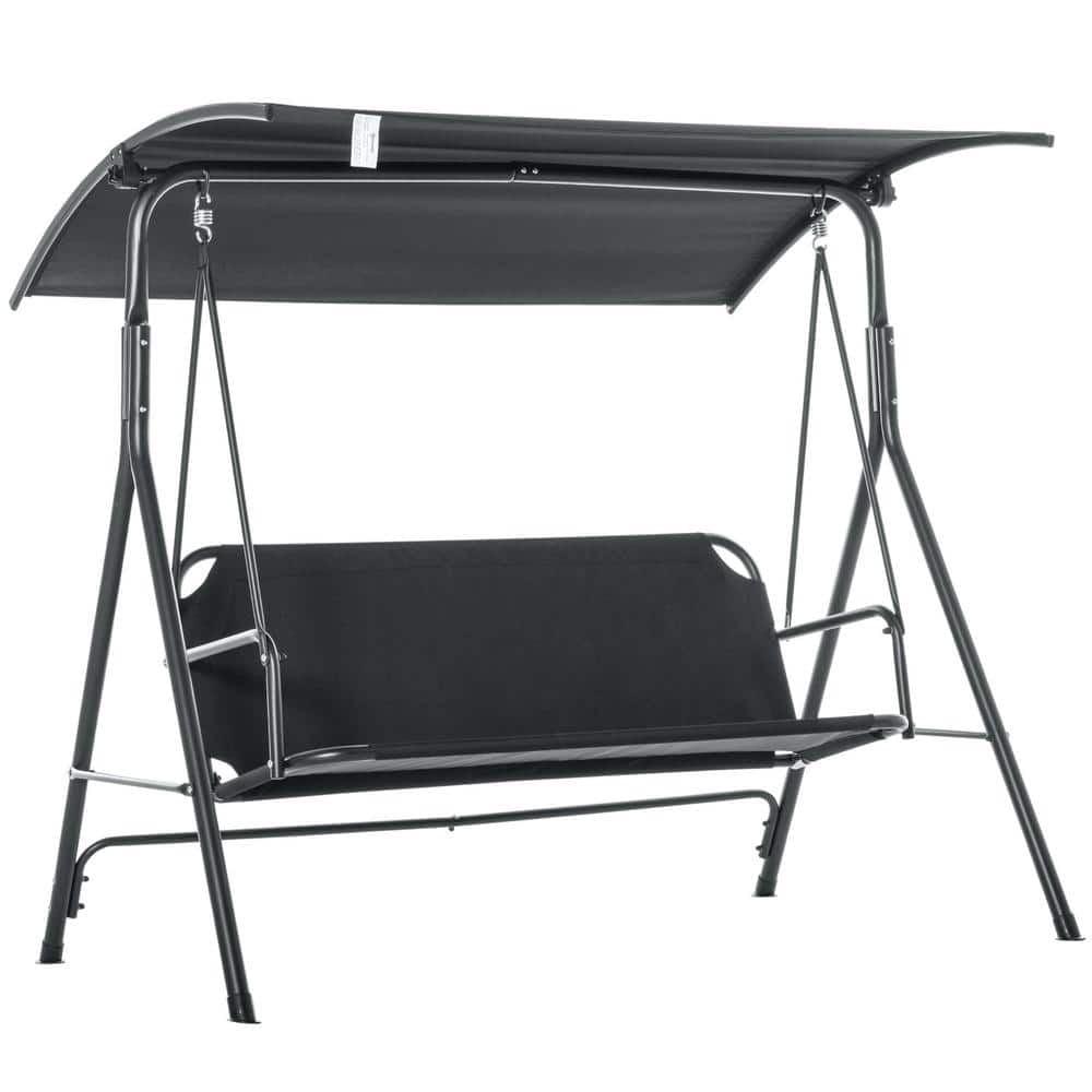 Costway Outdoor Patio Swing Canopy 3 Person Canopy Swing Chair Patio Hammock Black