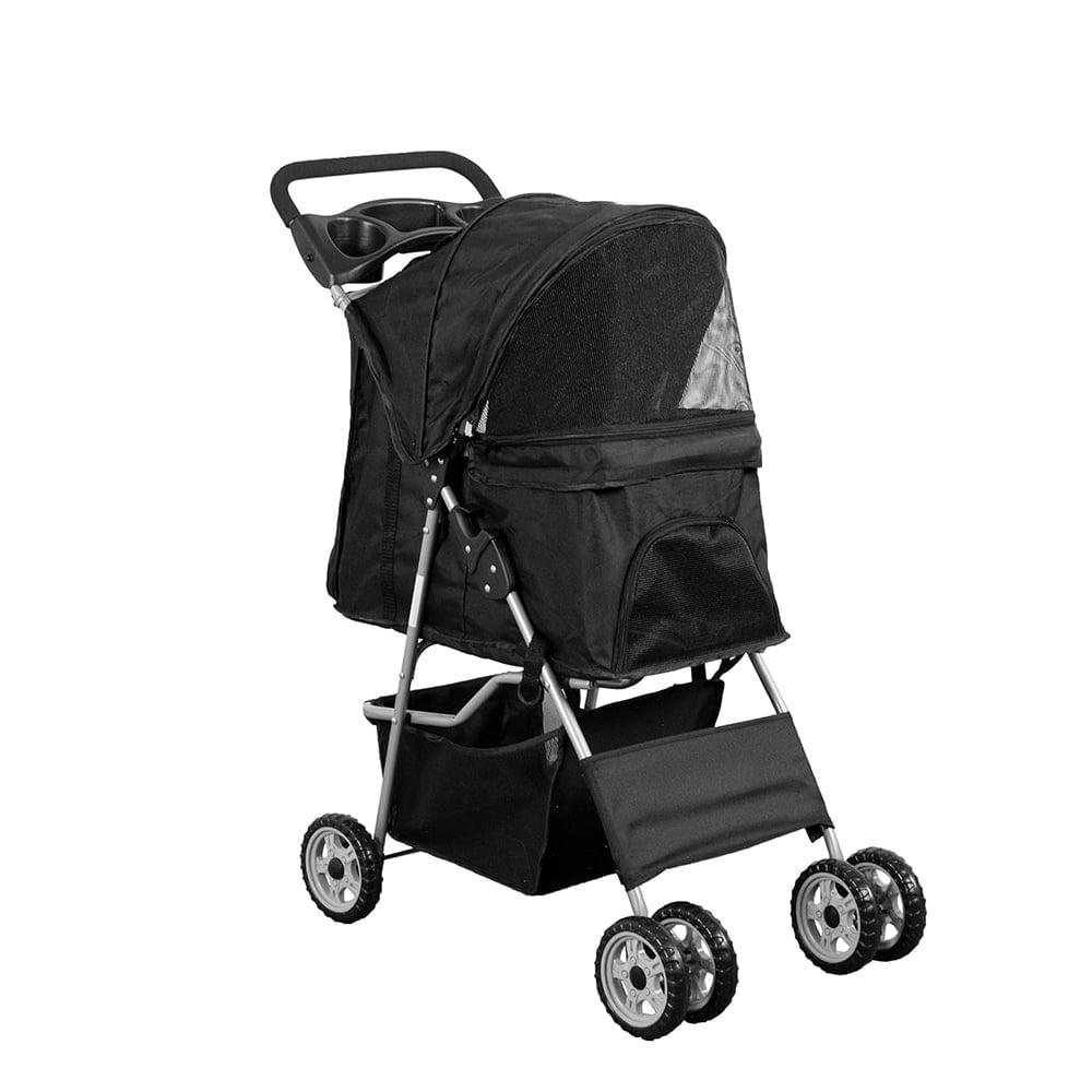 Black 4 Wheel Pet Stroller for Cat, Dog and More, Foldable Carrier Strolling Cart