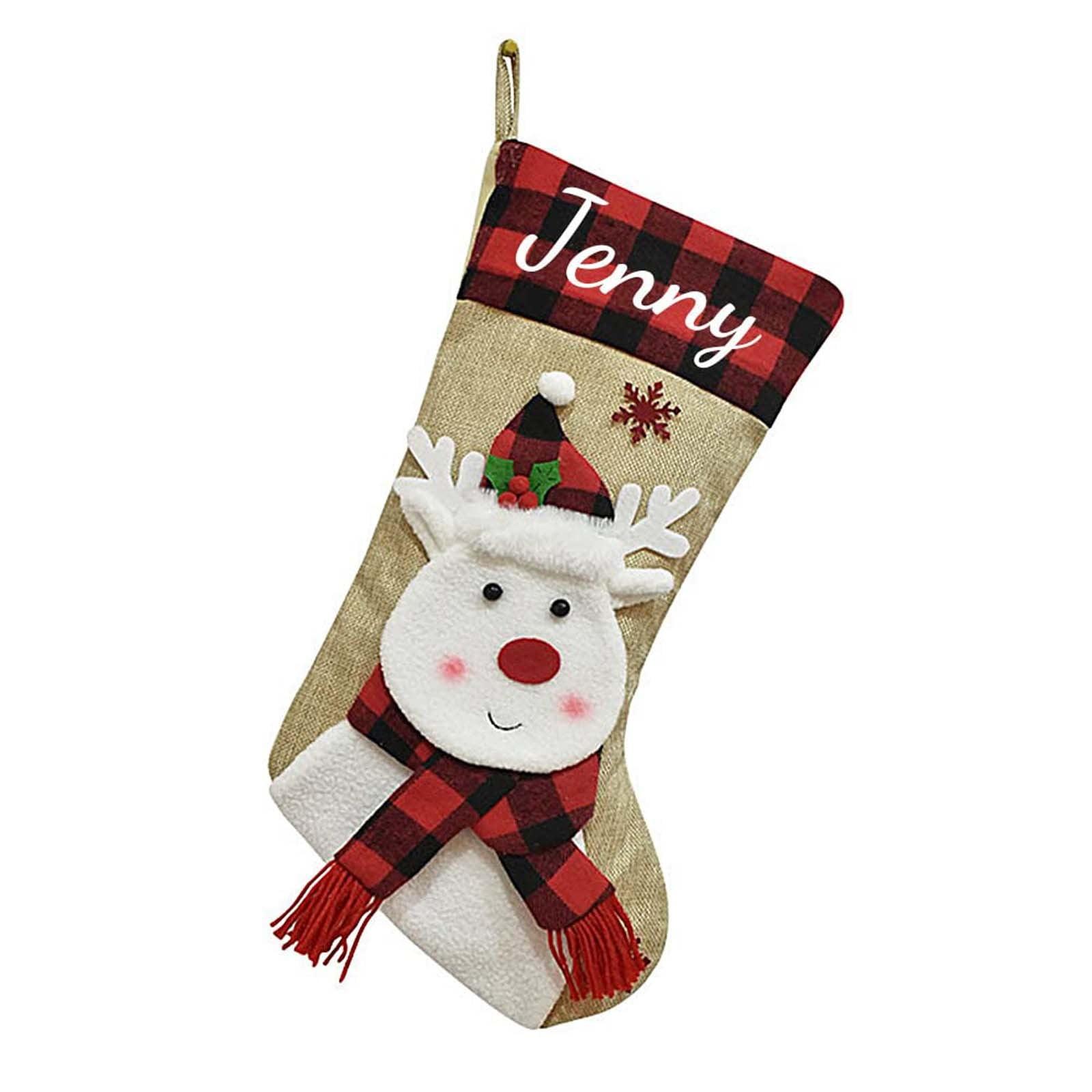 Personalized 18" Burlap Plaid Christmas Stocking with Deer Design